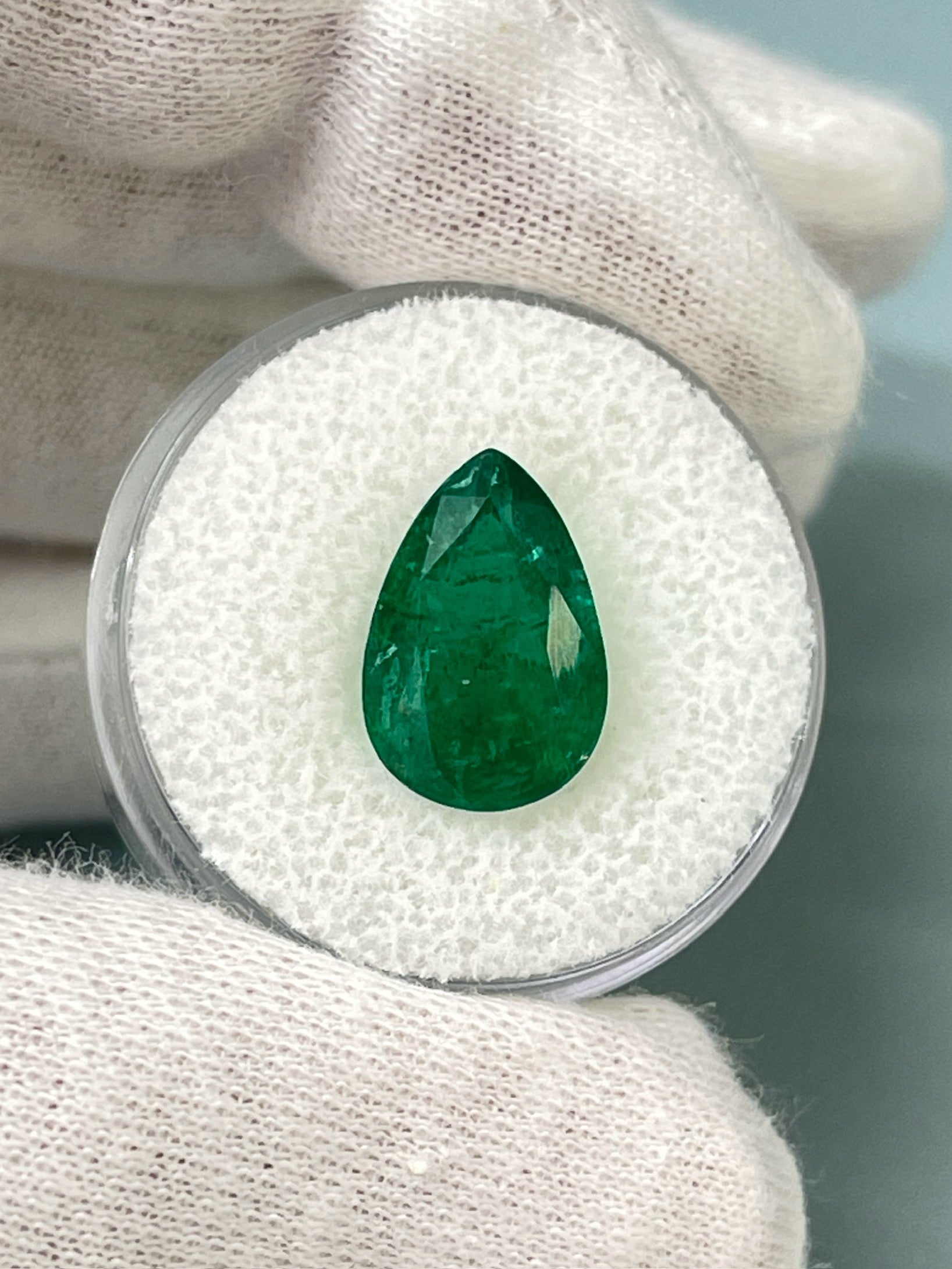 5.10 carat 14x9.6 Deep Green Natural Loose Emerald-Pear Cut - JR Colombian Emeralds