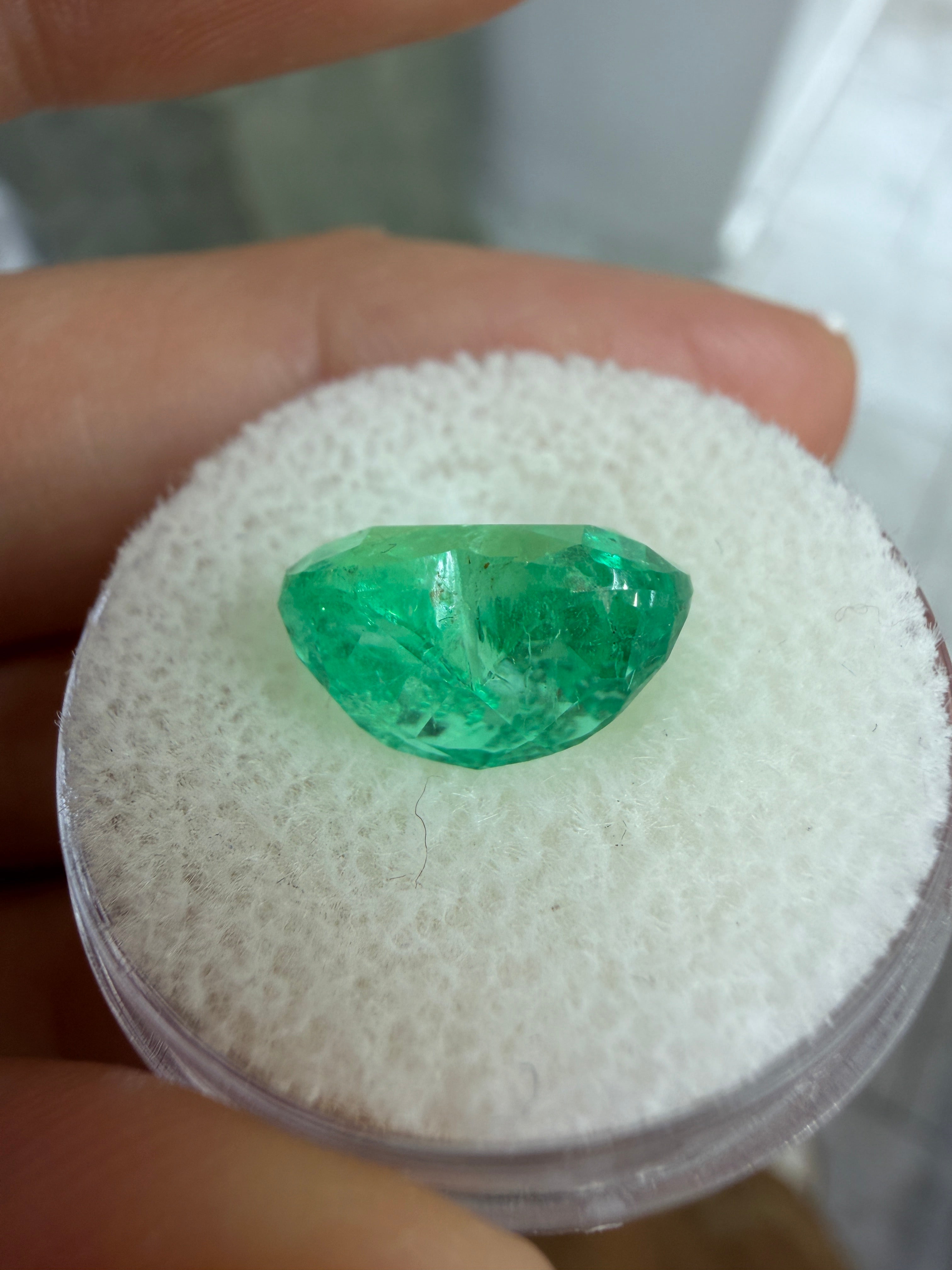 Natural 5.19 carat electric green Colombian emerald loose heart cut from JR Colombian Emeralds. Bright, vivid, and chromatic.