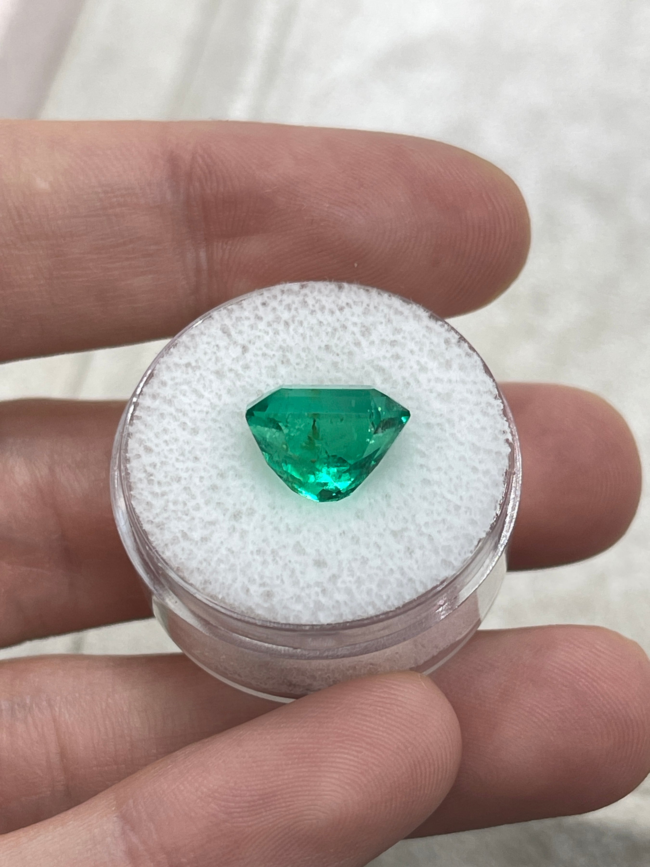 5.21 Carat 11.5x9 Vivid Bluish Green Emerald Cut Colombian Emerald with Clipped Corners - JR Colombian Emeralds