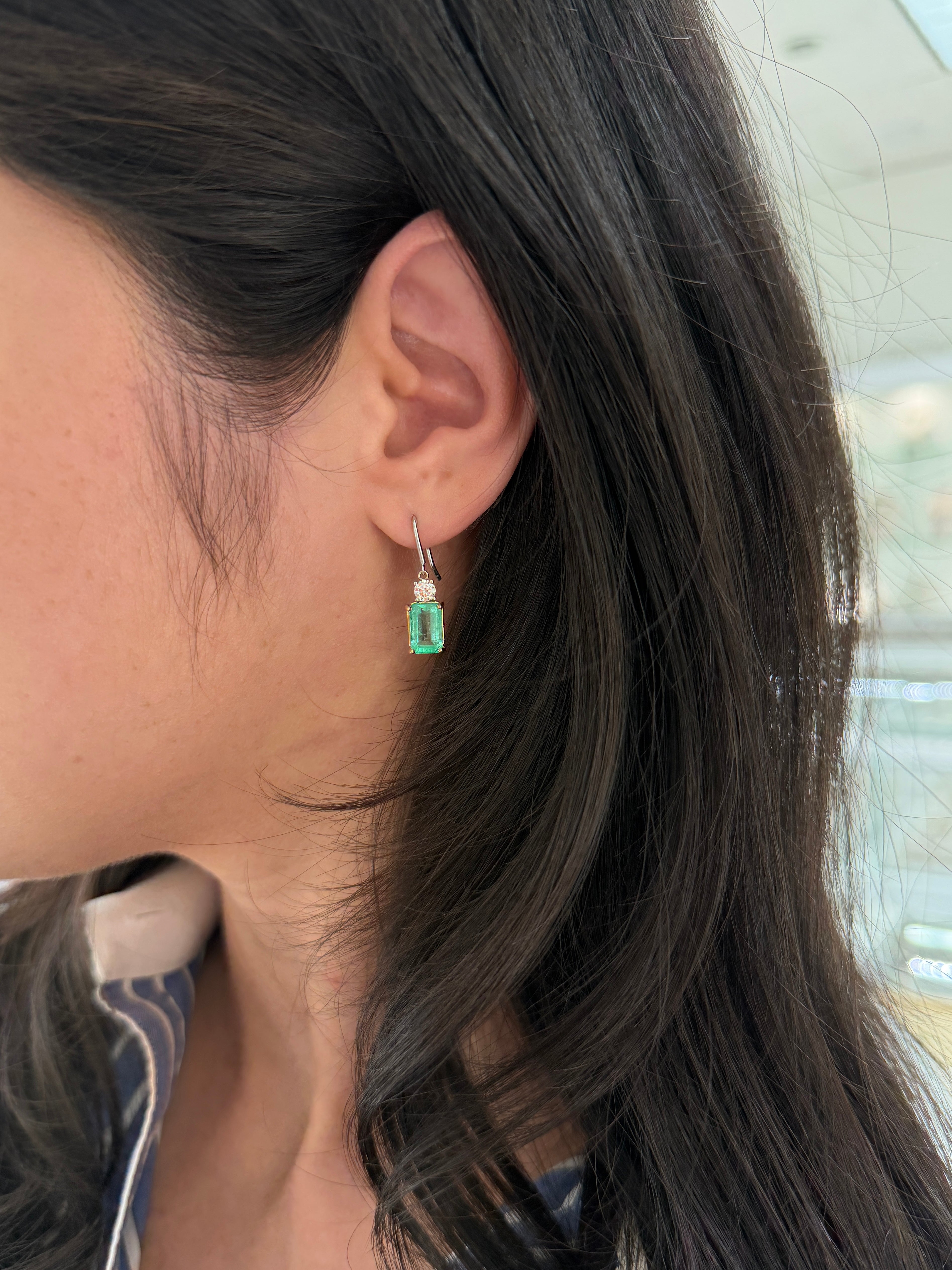 5.29tcw Colombian Emerald & Diamond Accent French Hook Earrings 18K Two Toned