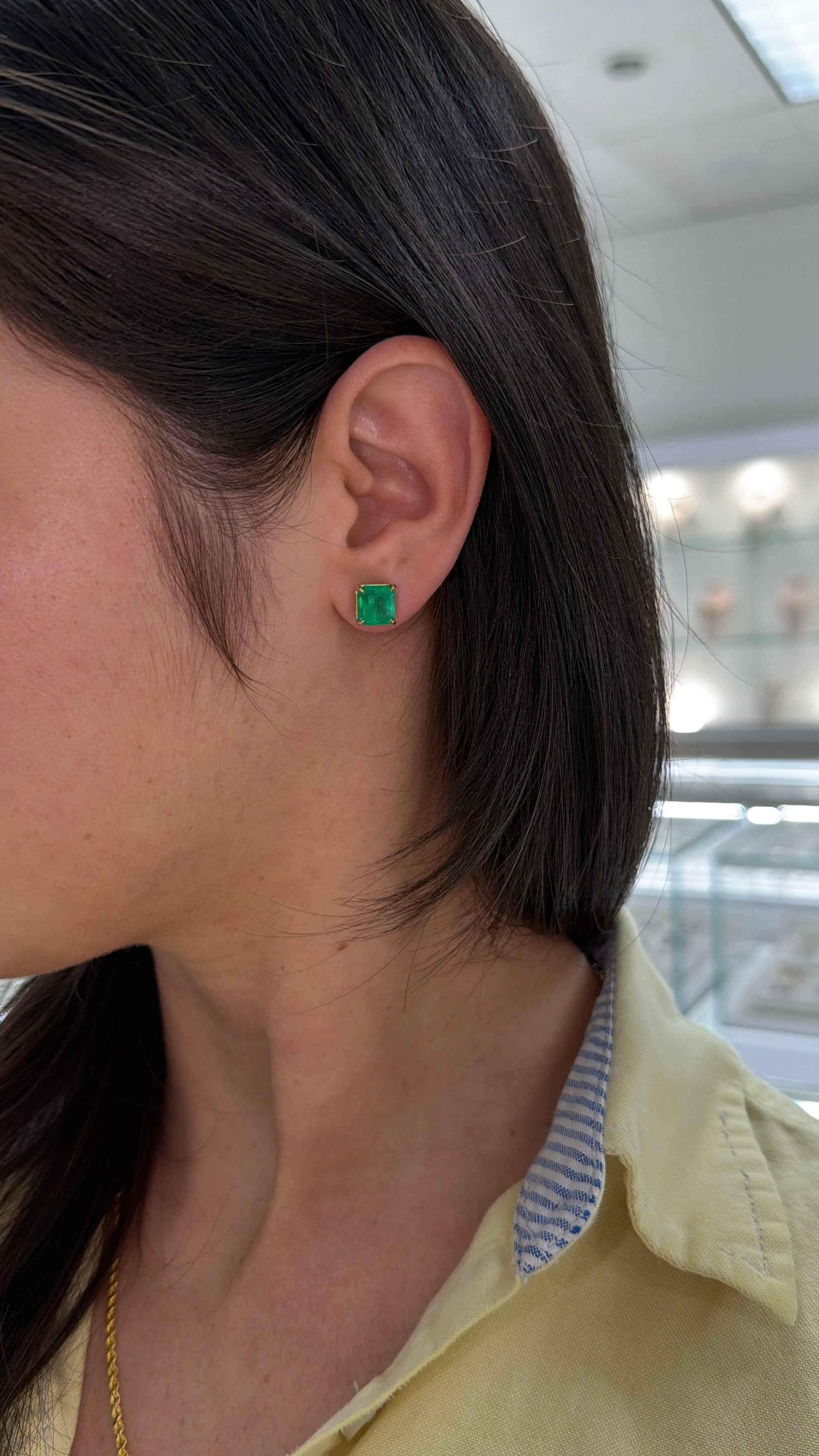 5.39tcw Fine Muzo Green Asscher Cut Colombian Emerald Studs 18K