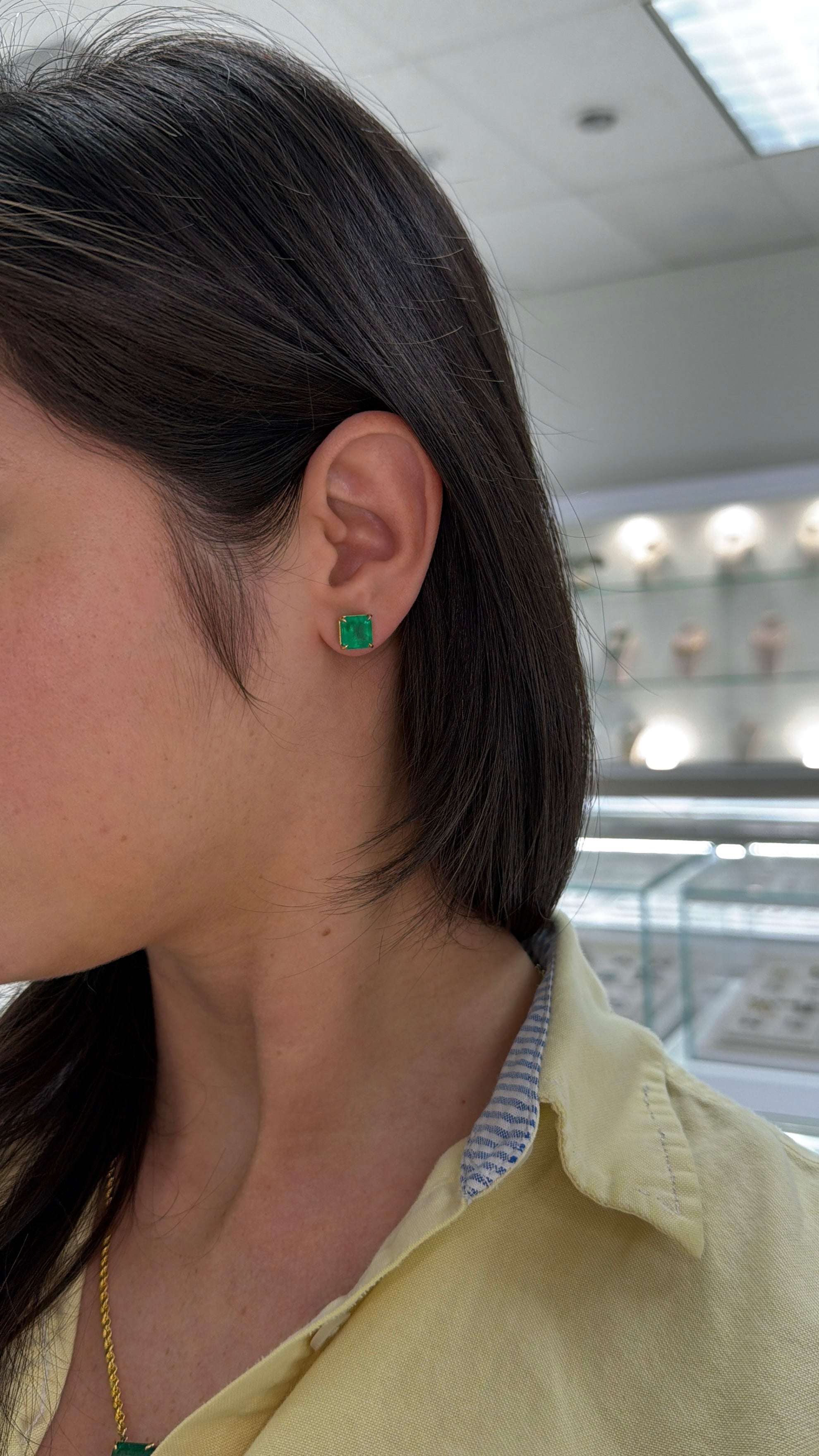 5.39tcw Fine Muzo Green Asscher Cut Colombian Emerald Studs 18K