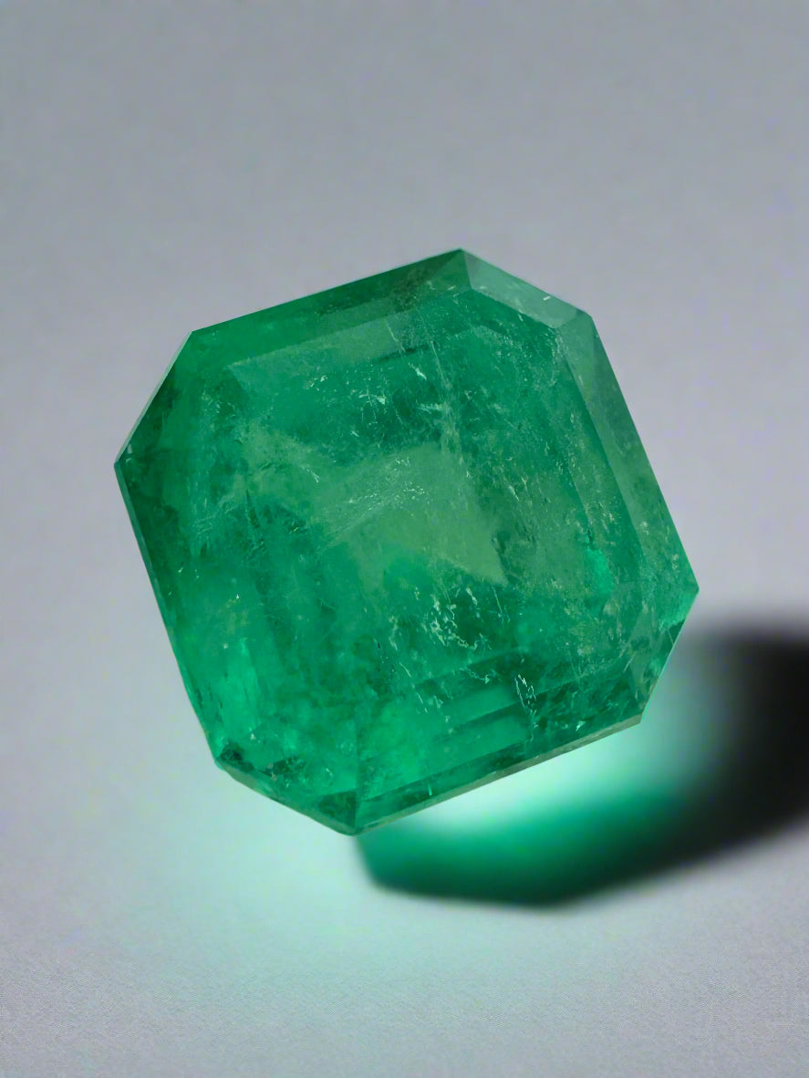 5.57 Carat 10x10 Medium Yellowish Loose Colombian Emerald-Asscher Cut - JR Colombian Emeralds