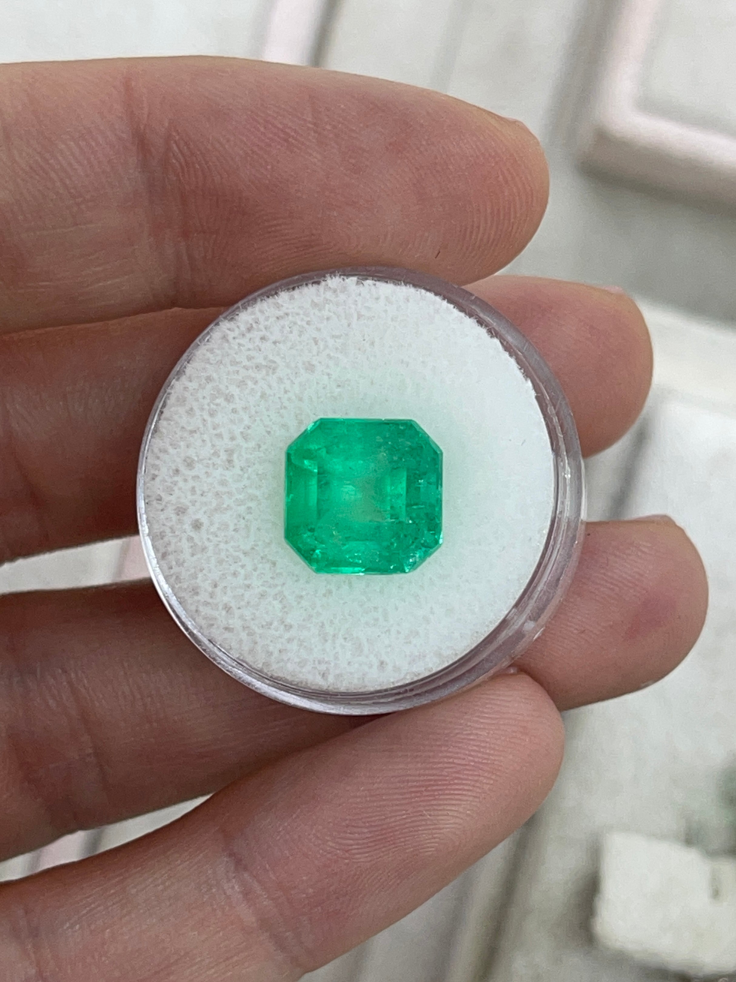 5.57 Carat 10x10 Medium Yellowish Loose Colombian Emerald-Asscher Cut - JR Colombian Emeralds