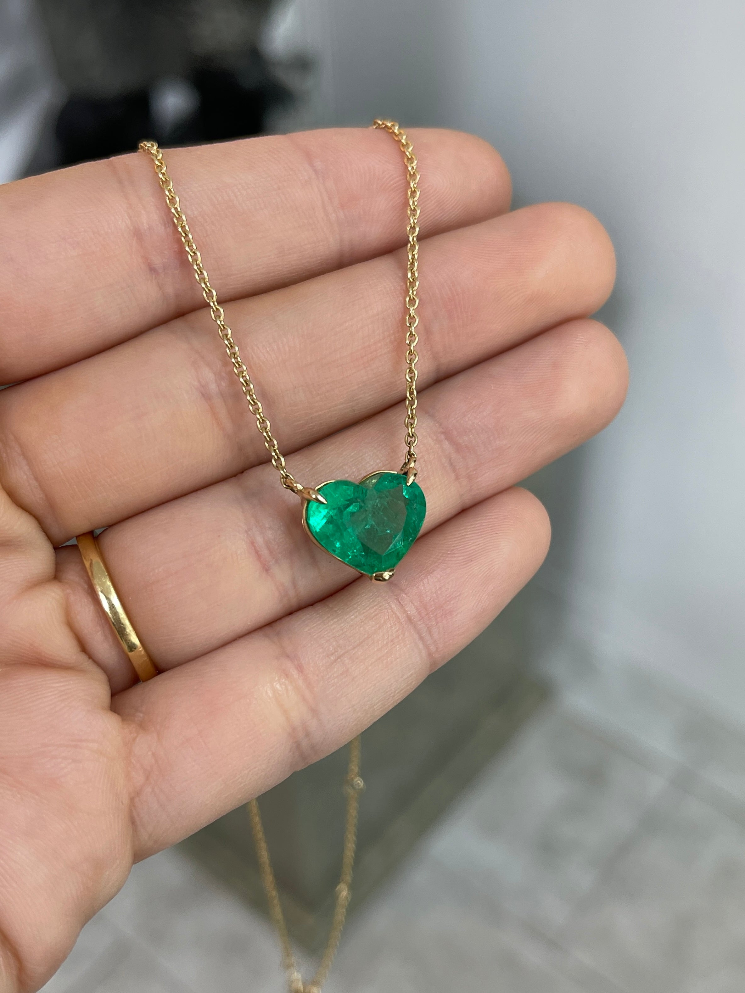 5.77 Carat Colombian Emerald Heart Cut Solitaire 18K Necklace - JR Colombian Emeralds