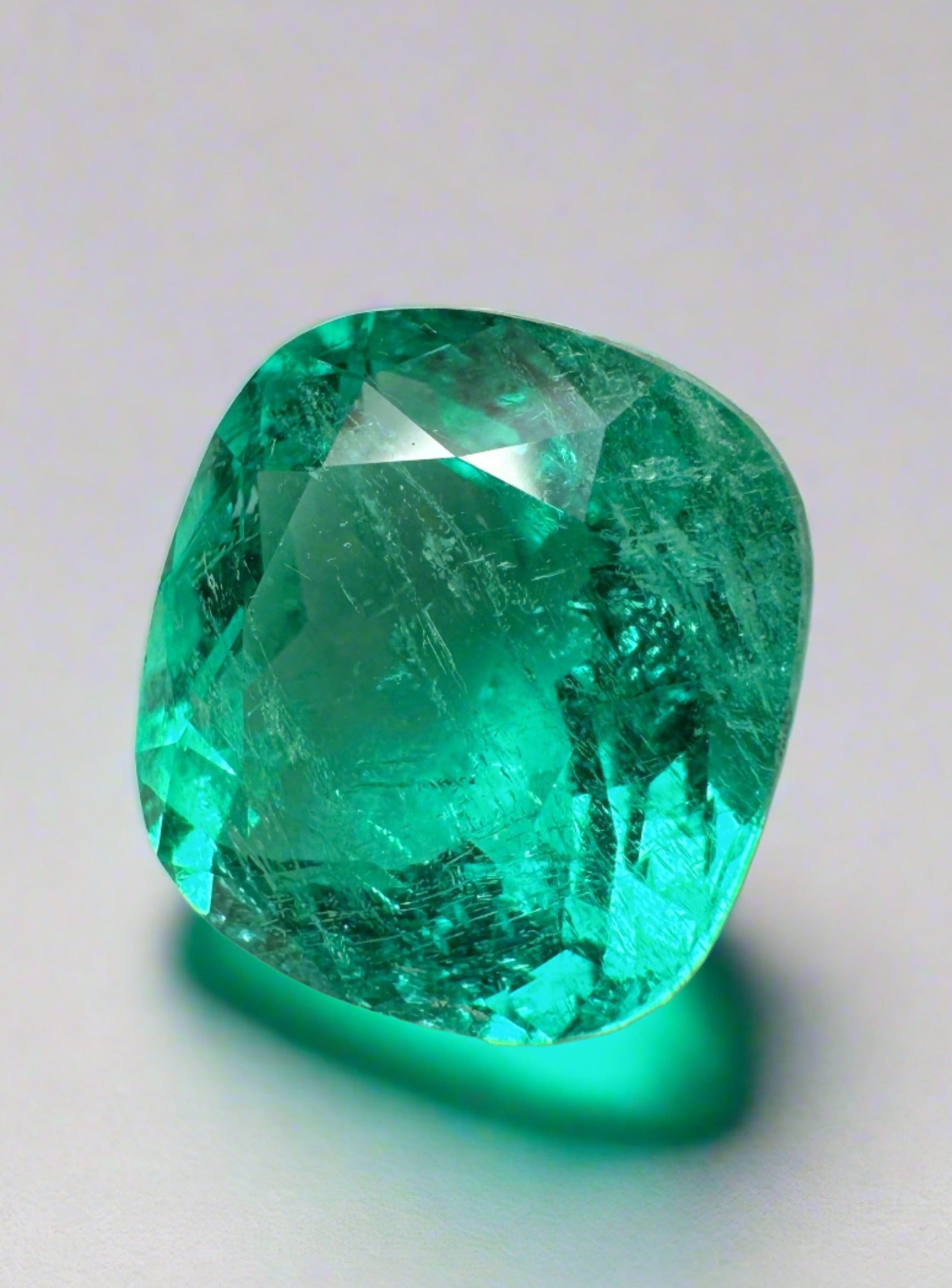 5.80 carat certified Colombian emerald, 11.5x10.8mm cushion cut, bluish green natural loose gemstone from JR Colombian Emeralds