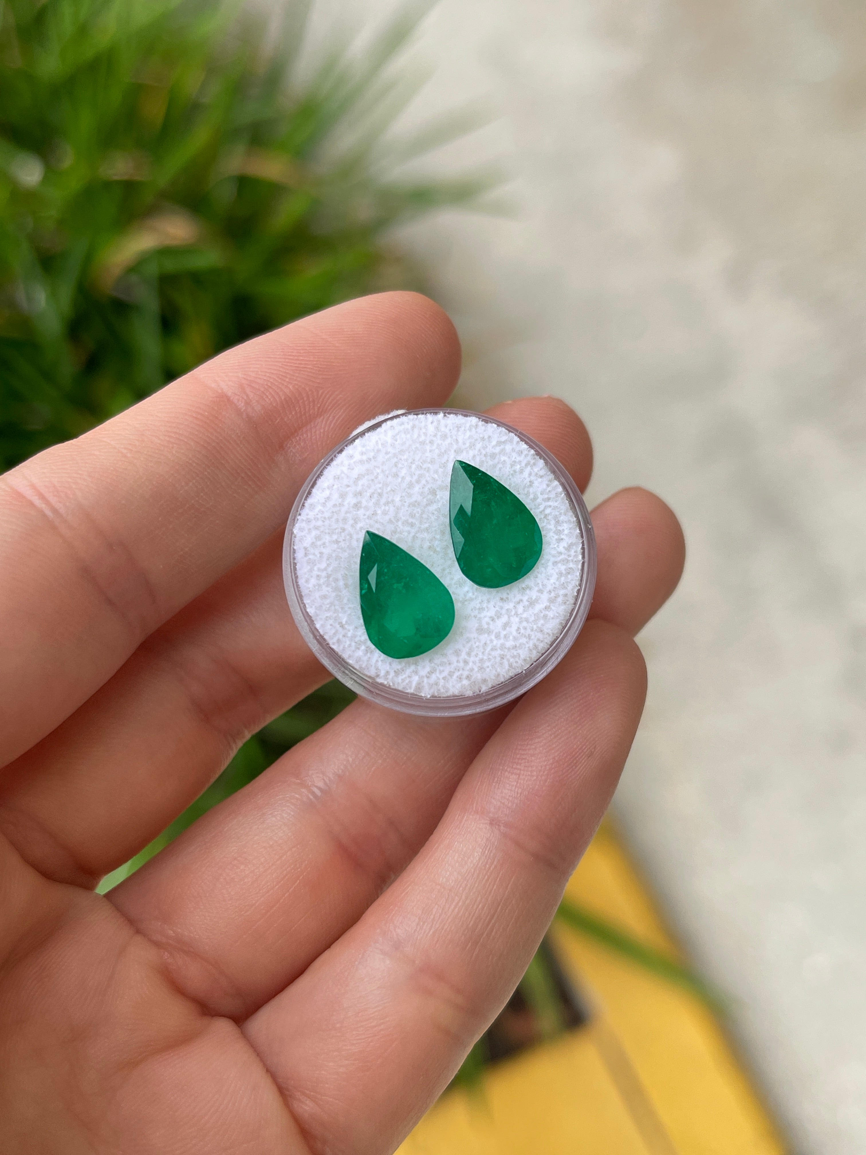 5.86tcw Muzo Green 12x8 Matching Pear Green Colombian Emeralds - JR Colombian Emeralds