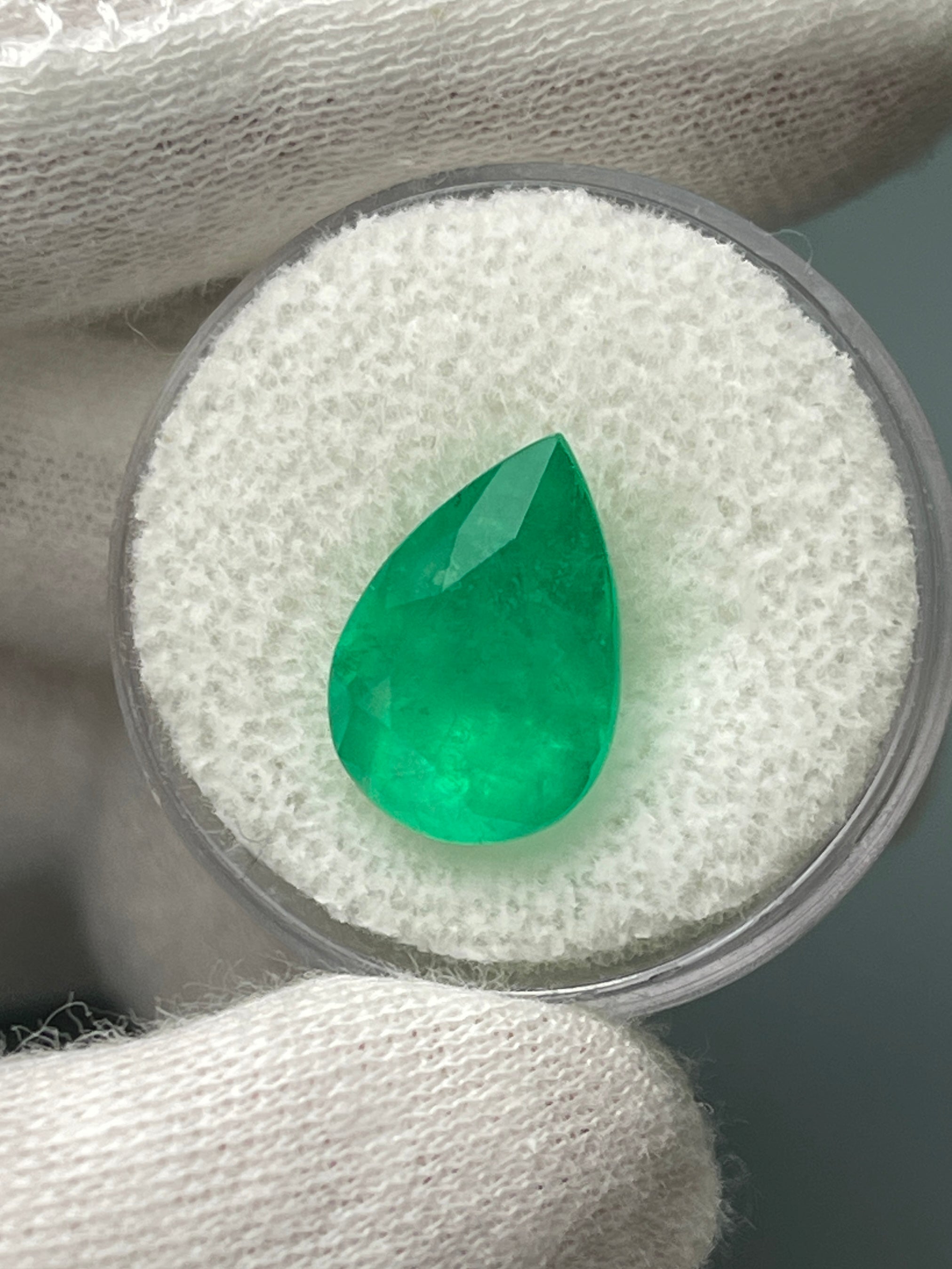 6.01 carat 14x10 Medium Yellowish Green Natural Loose Colombian Emerald-Pear Cut - JR Colombian Emeralds