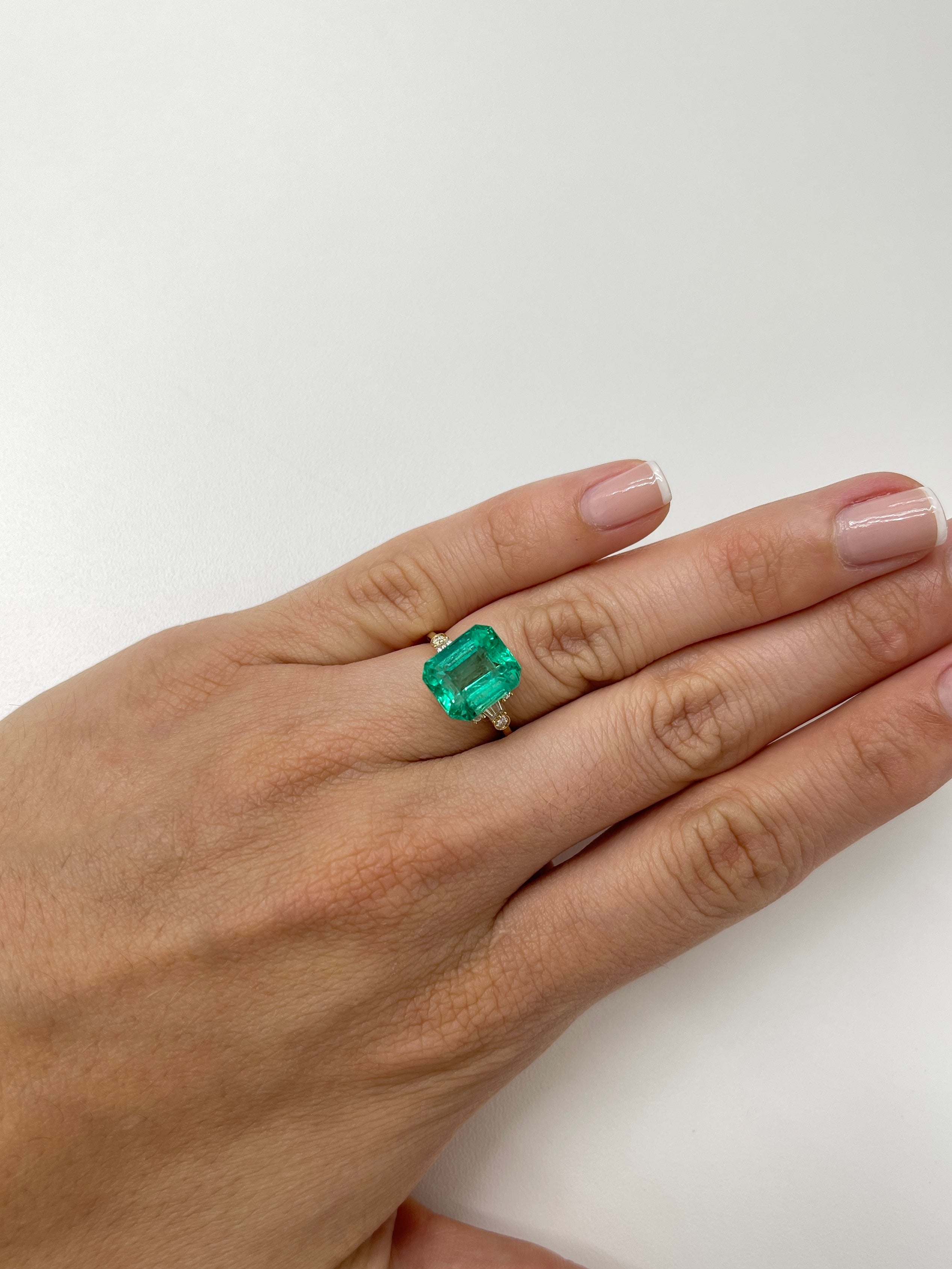 6.03 Carat bluish natural Colombian emerald loose gemstone, classic emerald cut, 11.5x10 mm, from JR Colombian Emeralds.
