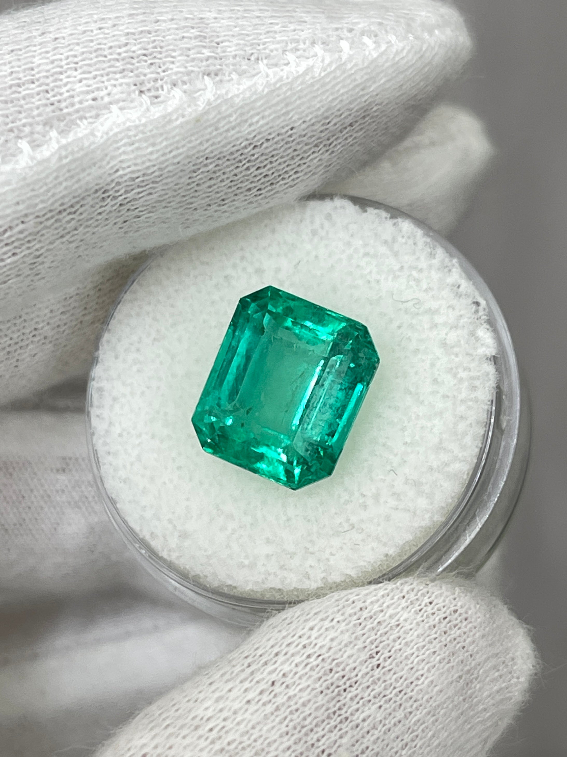 6.03 carat bluish natural Colombian emerald, 11.5x10mm classic emerald cut, loose gemstone from JR Colombian Emeralds