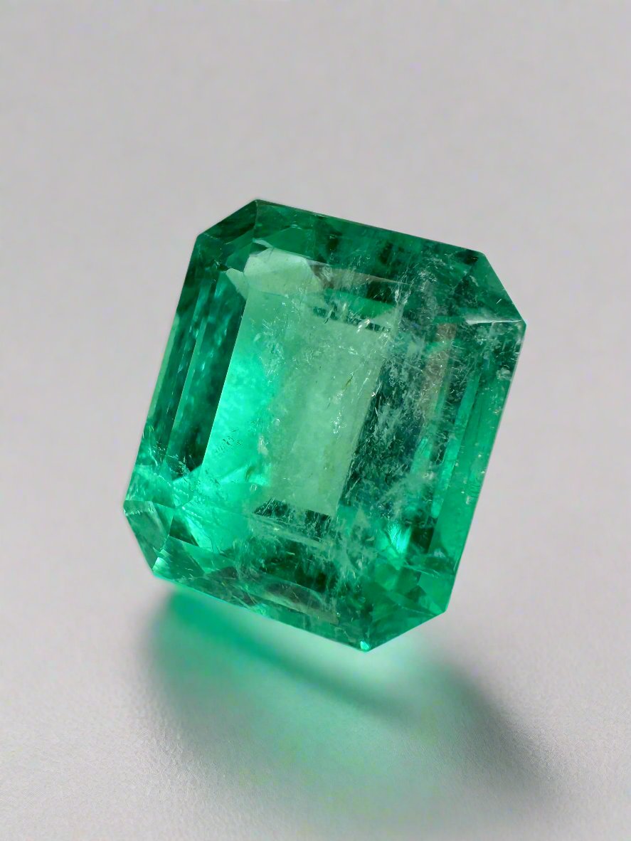 6.03-carat bluish natural Colombian emerald loose gemstone in classic emerald cut, 11.5x10mm, from JR Colombian Emeralds.
