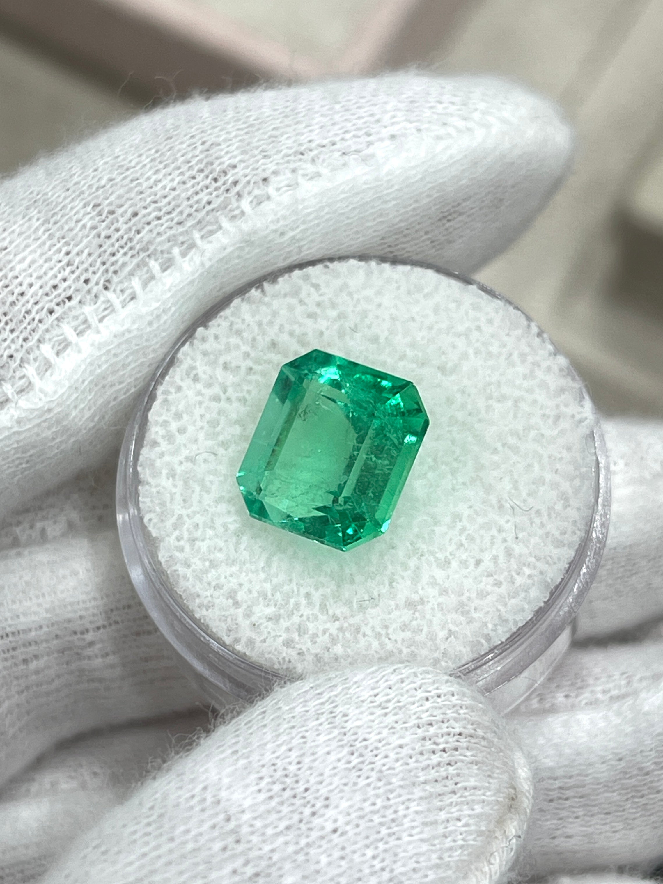6.07 carat yellowish green natural Colombian emerald loose Asscher cut gemstone, high-quality jewelry stone from JR Colombian Emeralds