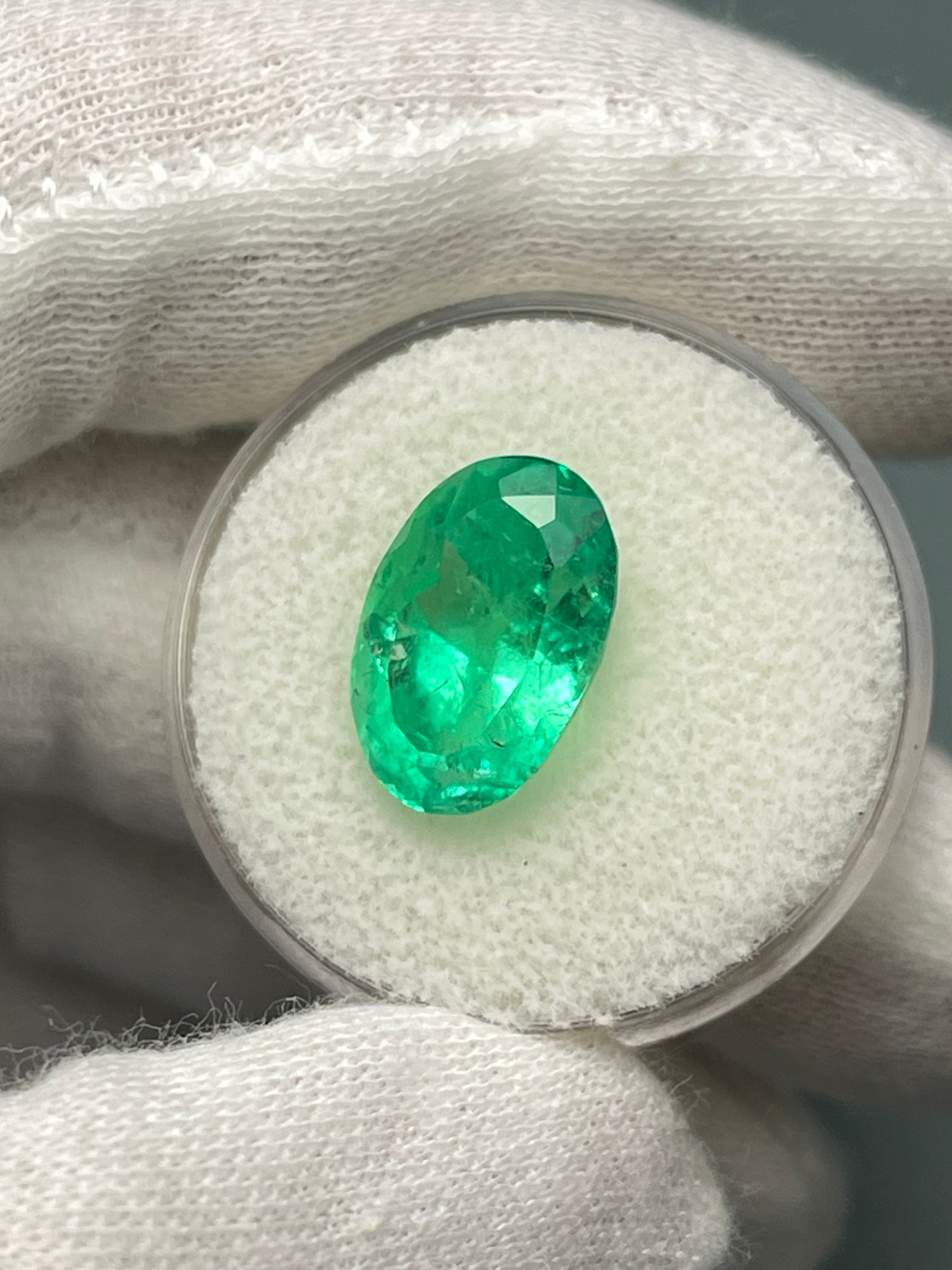 6.23 Carat Elongated Yellowish Green Natural Loose Colombian Emerald-Oval Cut - JR Colombian Emeralds