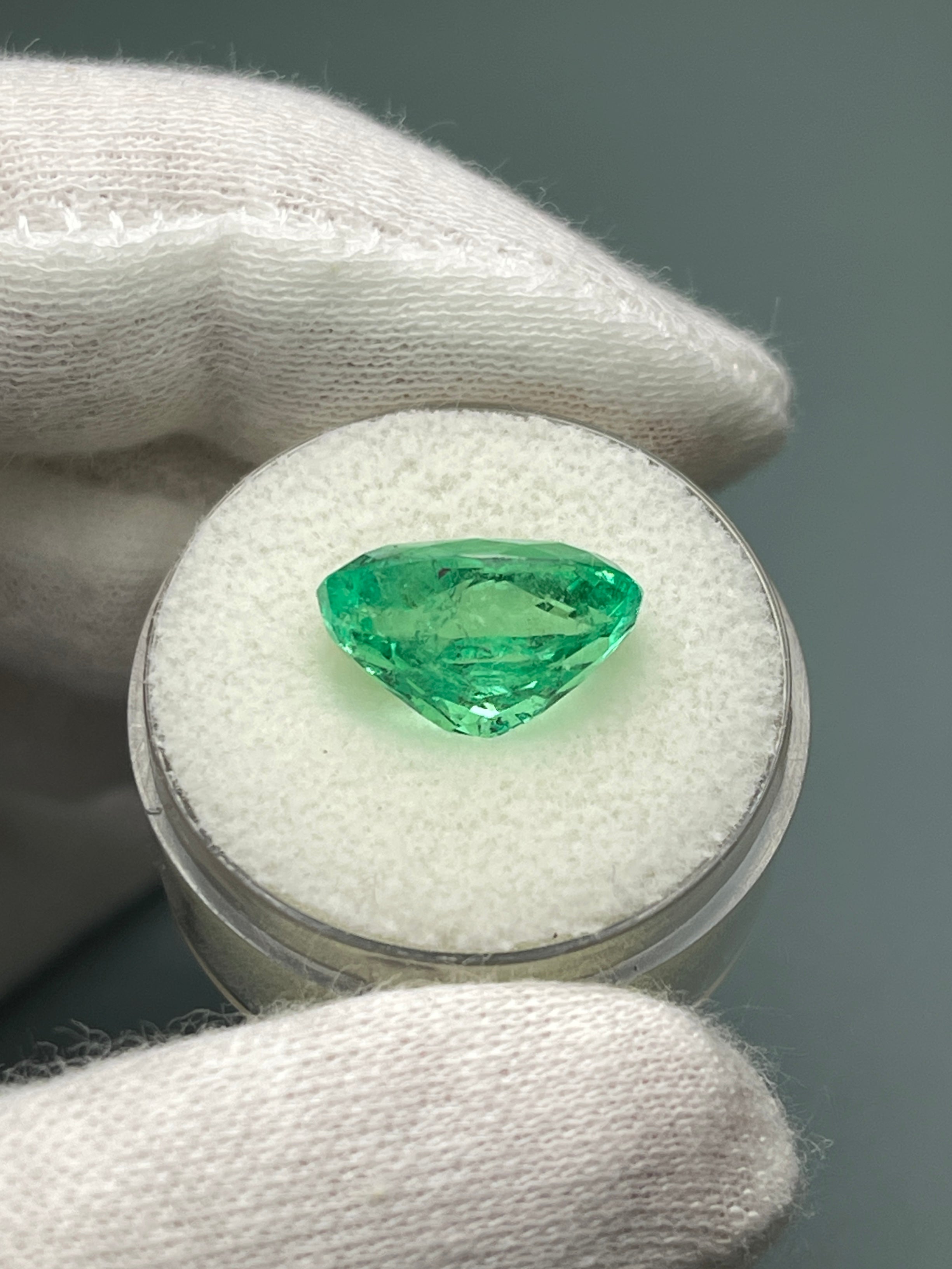 6.23 Carat Elongated Yellowish Green Natural Loose Colombian Emerald-Oval Cut - JR Colombian Emeralds