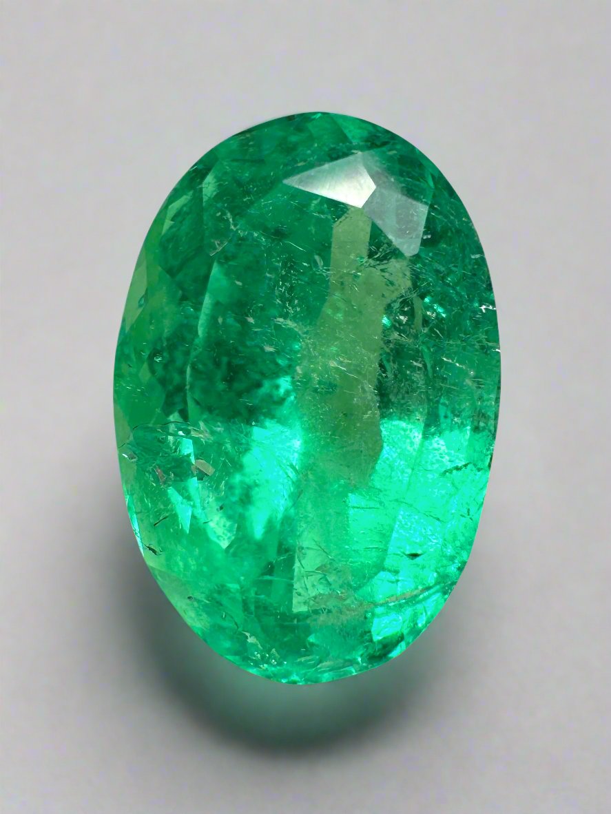 6.23 Carat Elongated Yellowish Green Natural Loose Colombian Emerald-Oval Cut - JR Colombian Emeralds