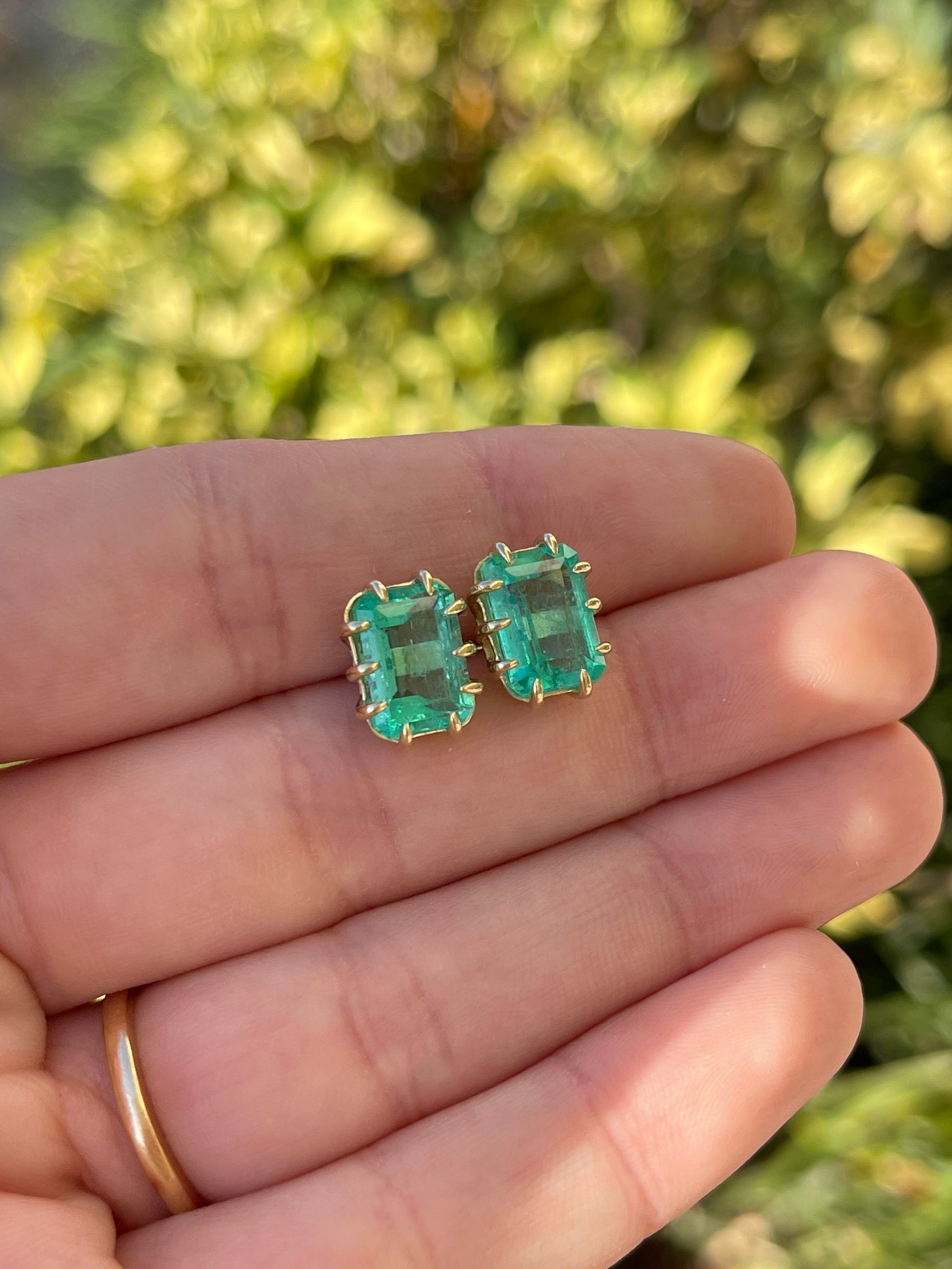 6.24tcw Colombian Emerald Multi Prong 18K Statement Studs - JR Colombian Emeralds