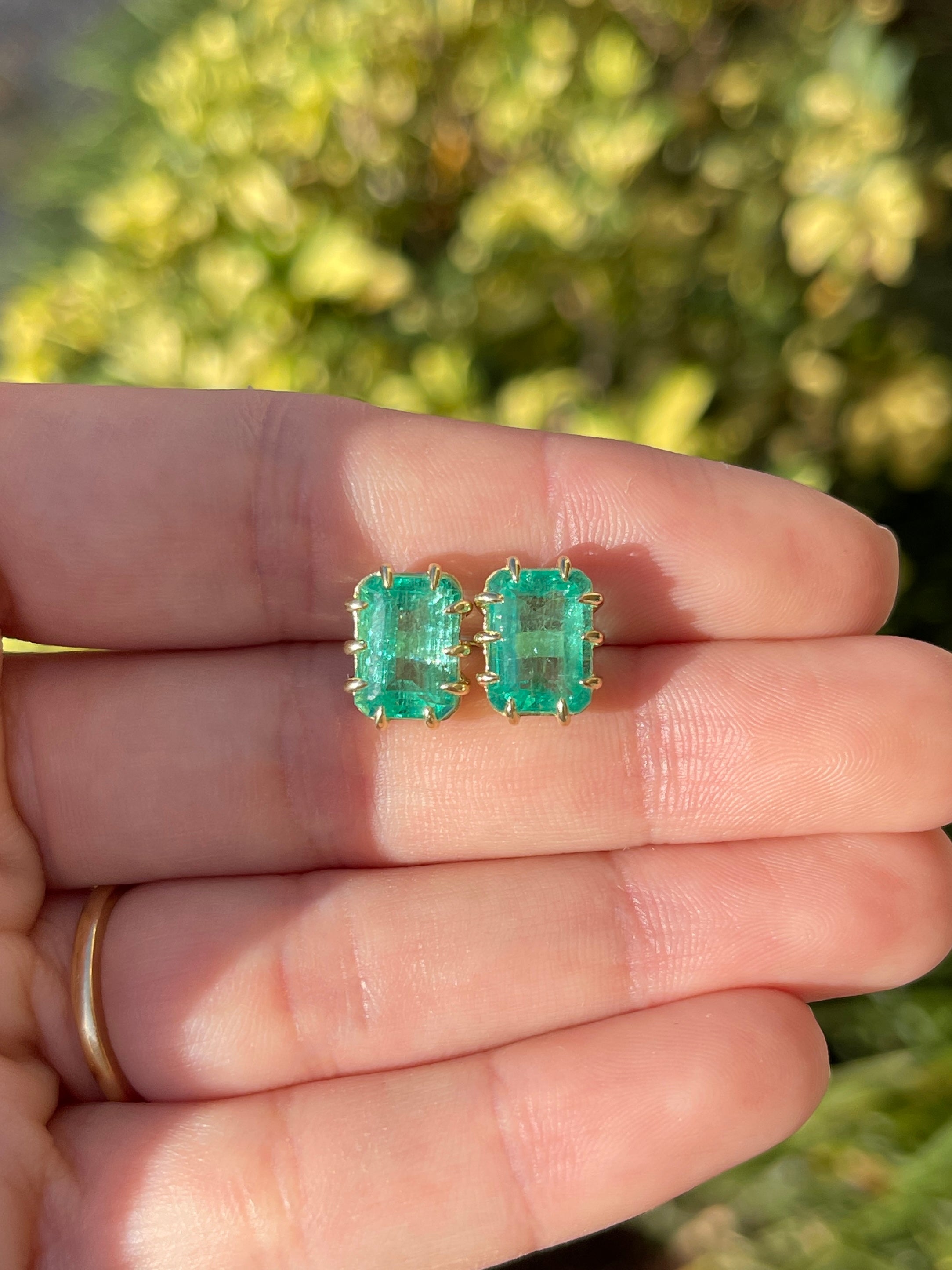 6.24tcw Colombian Emerald Multi Prong 18K Statement Studs - JR Colombian Emeralds