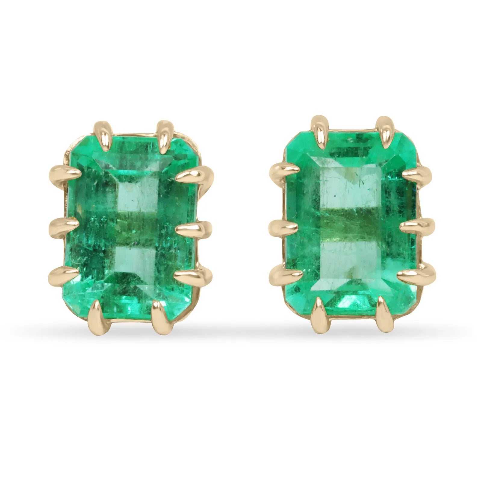 6.24tcw Colombian Emerald Multi Prong 18K Statement Studs - JR Colombian Emeralds