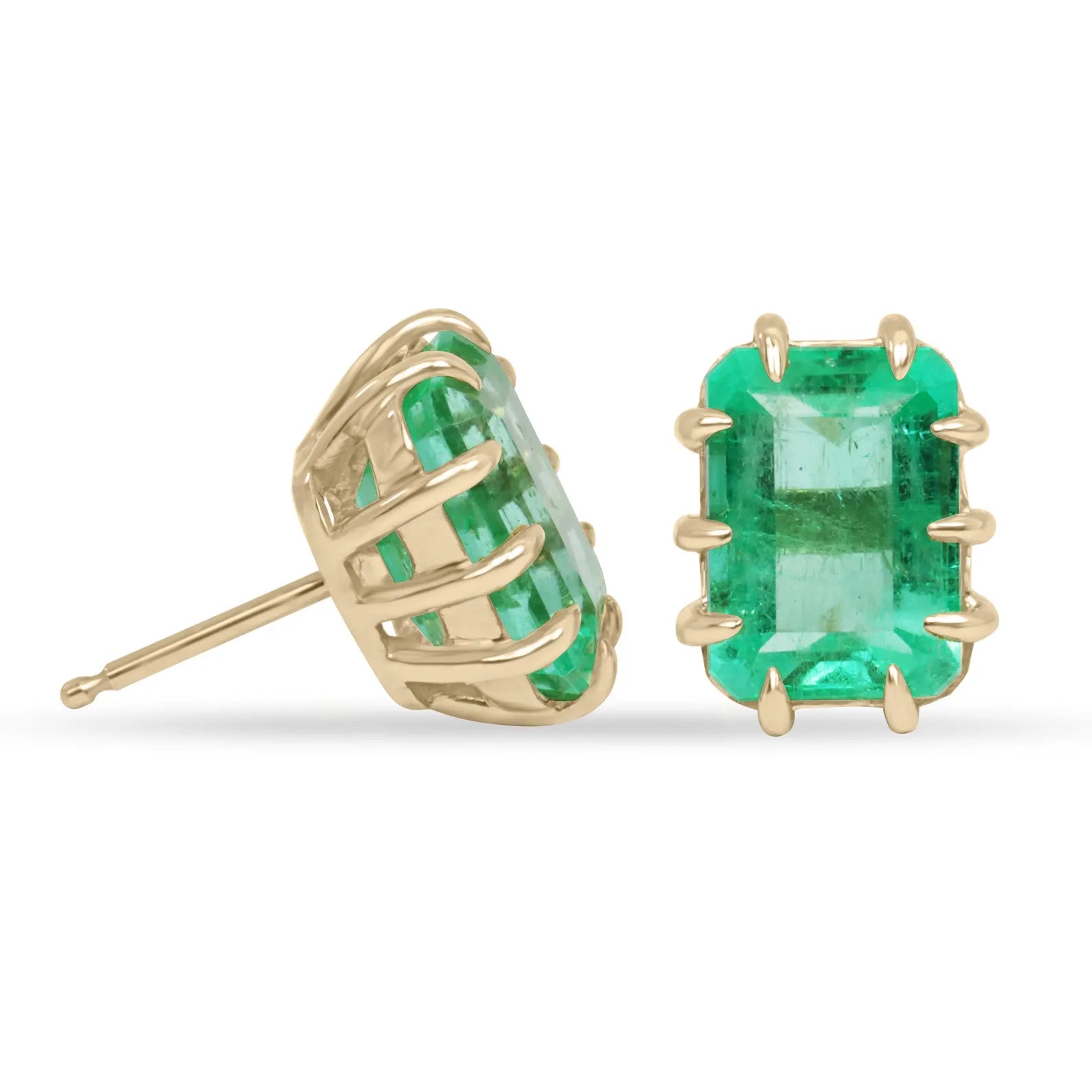 6.24tcw Colombian Emerald Multi Prong 18K Statement Studs - JR Colombian Emeralds