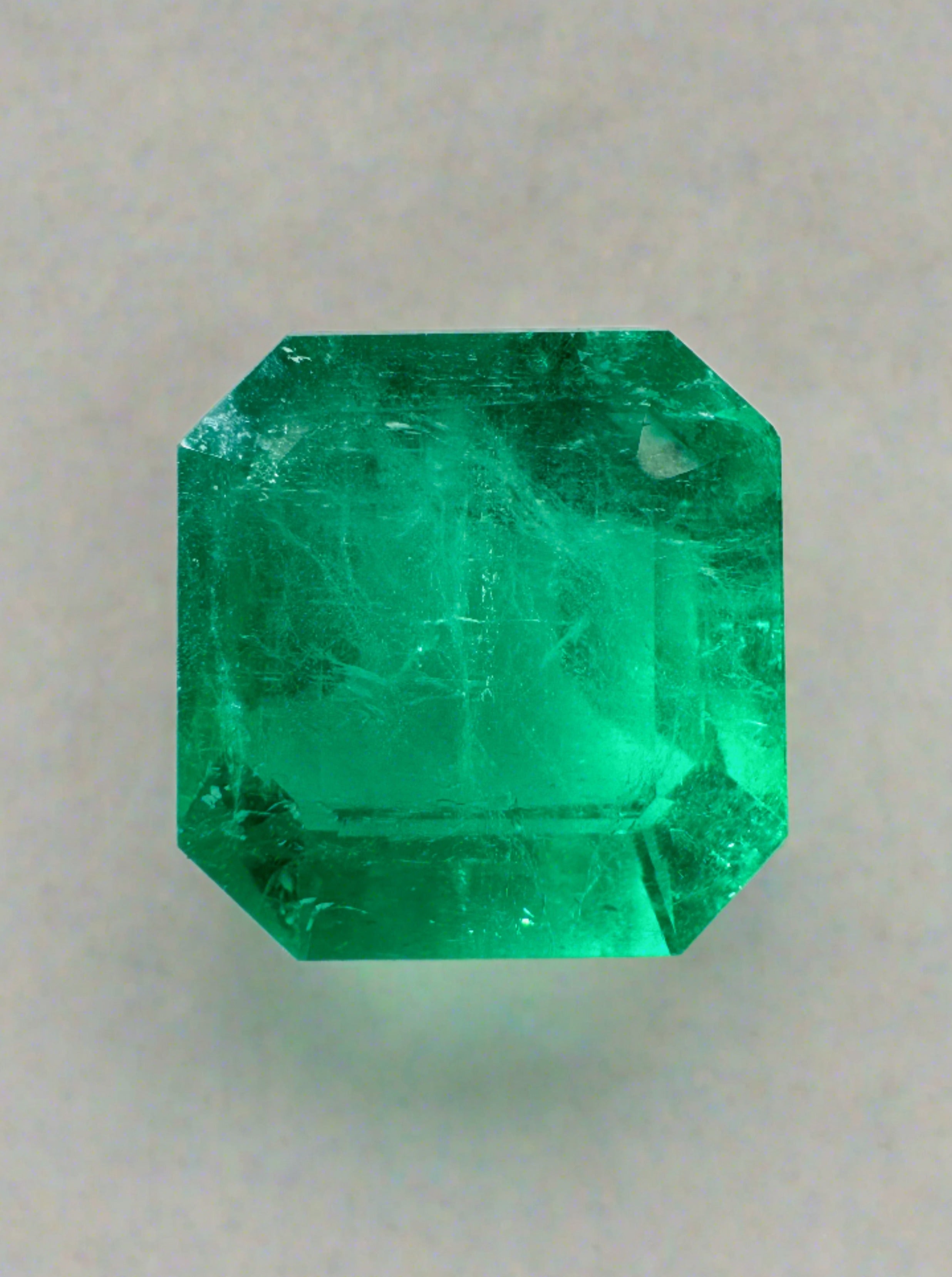 6.25 Carat Apple Green 11x11 Large Spread Natural Loose Colombian Emerald-Asscher Cut - JR Colombian Emeralds