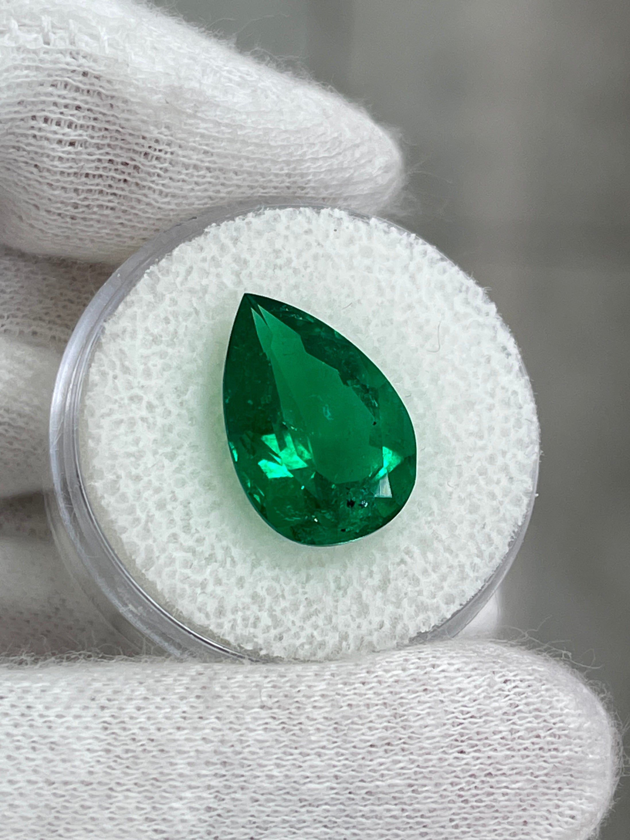 6.40 carat 16x11 AAA Minor Oil MuzoGreen Natural Loose Colombian Emerald-Pear Cut - JR Colombian Emeralds