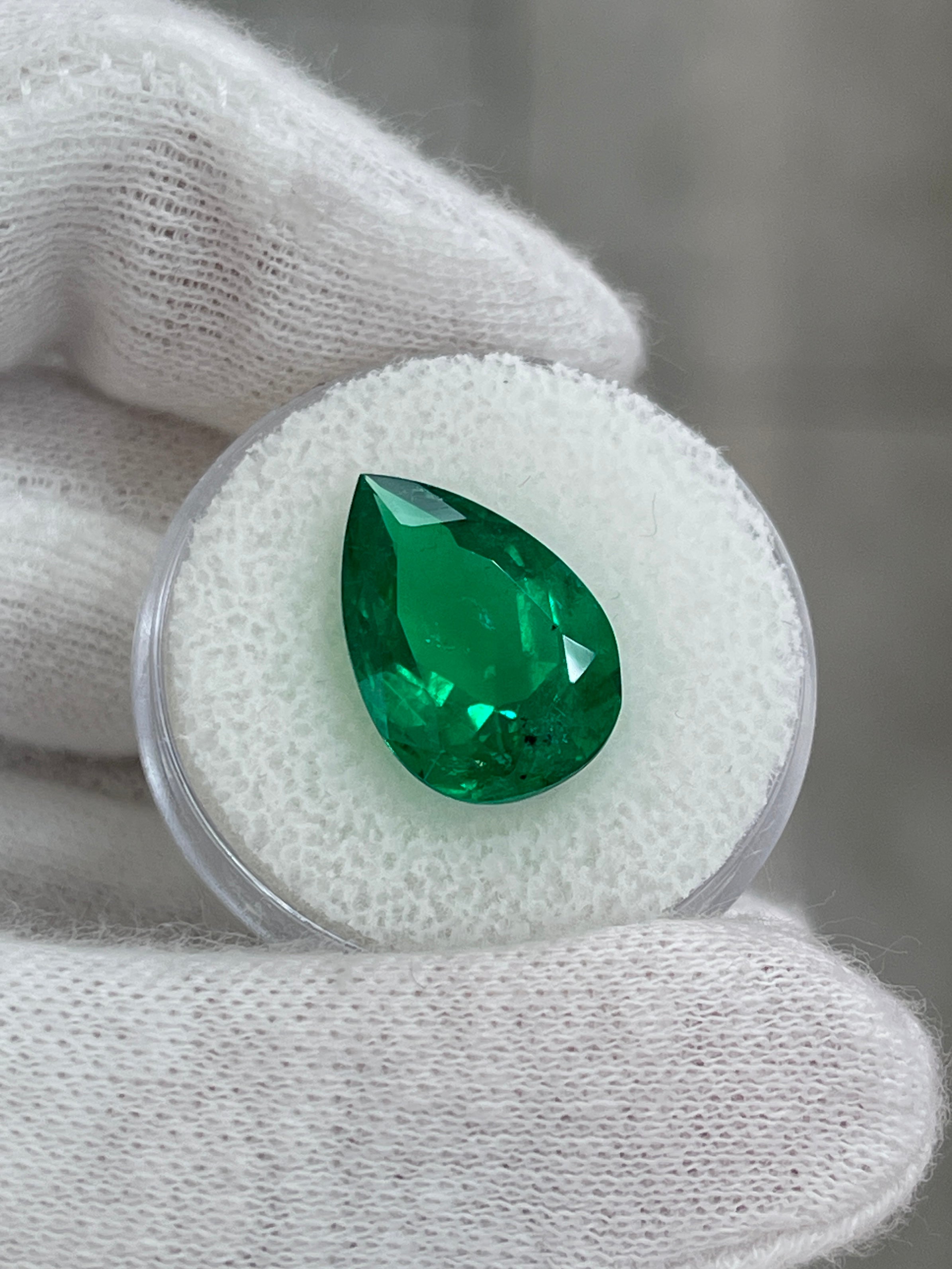 6.40 carat 16x11 AAA Minor Oil MuzoGreen Natural Loose Colombian Emerald-Pear Cut - JR Colombian Emeralds