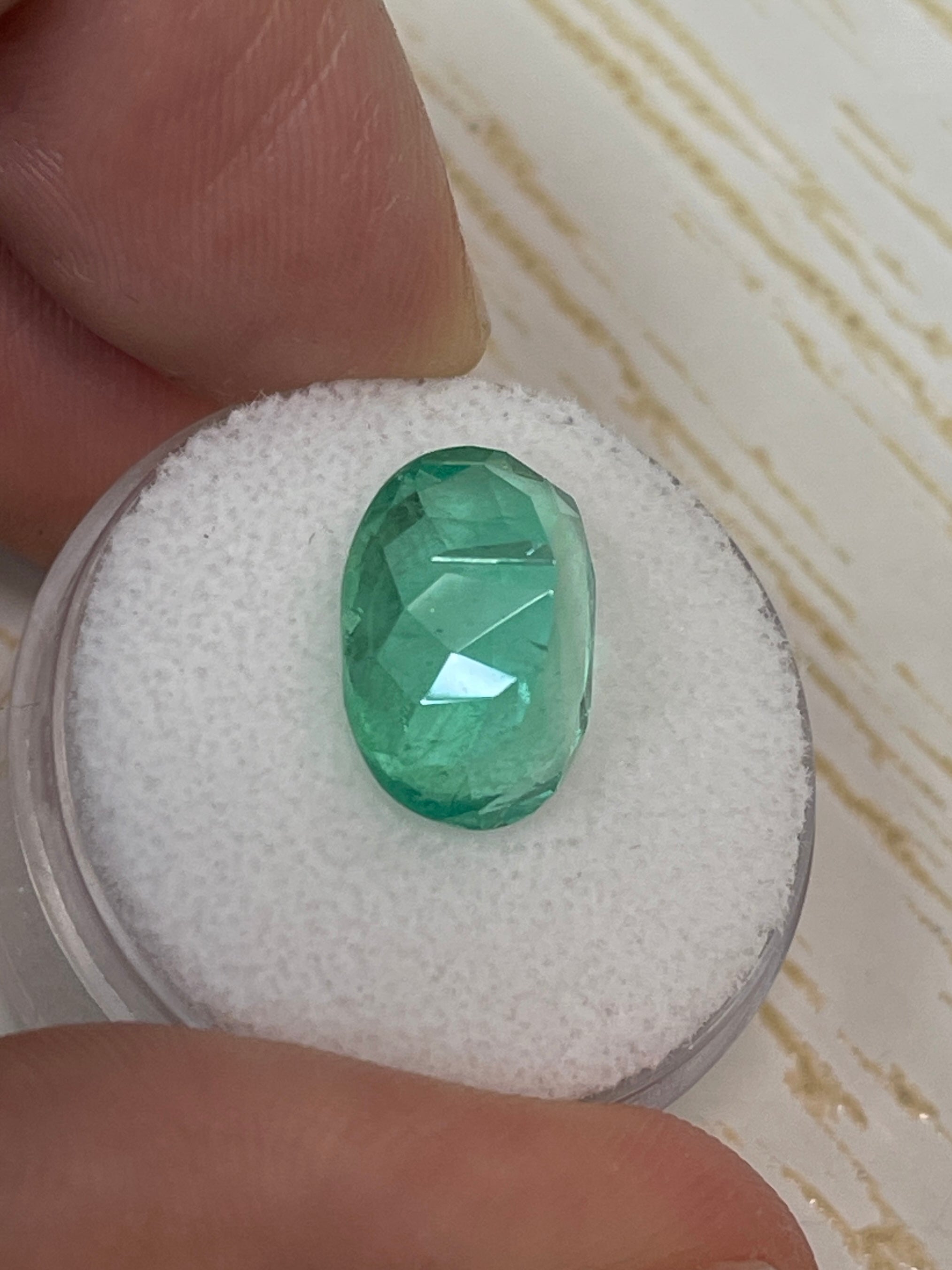 Medium green 6.40 carat natural Colombian emerald in oval cut, loose gemstone from JR Colombian Emeralds.