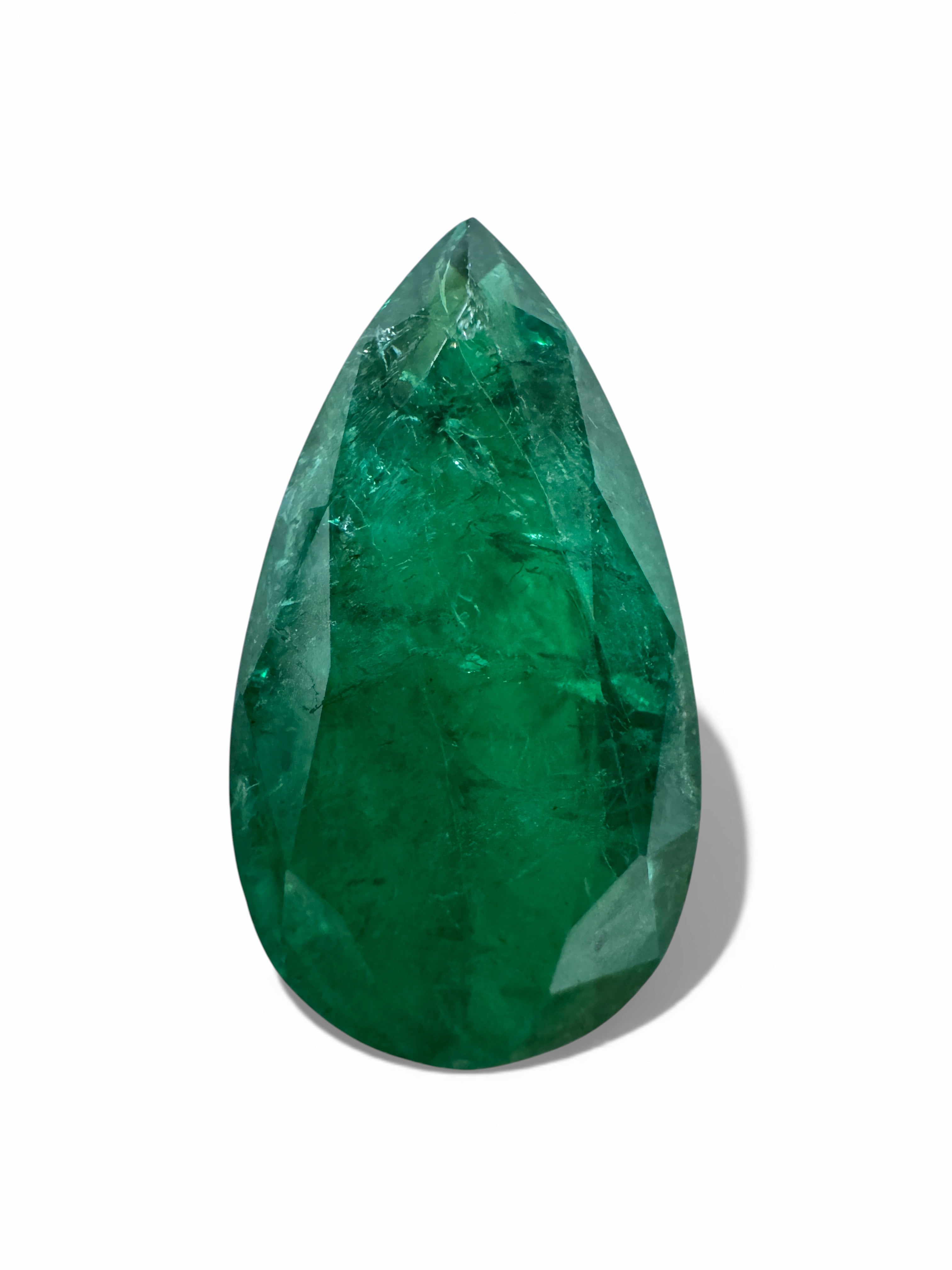 6.44 Carat 17x9 Intense Green Natural Zambian Emerald Pear Cut