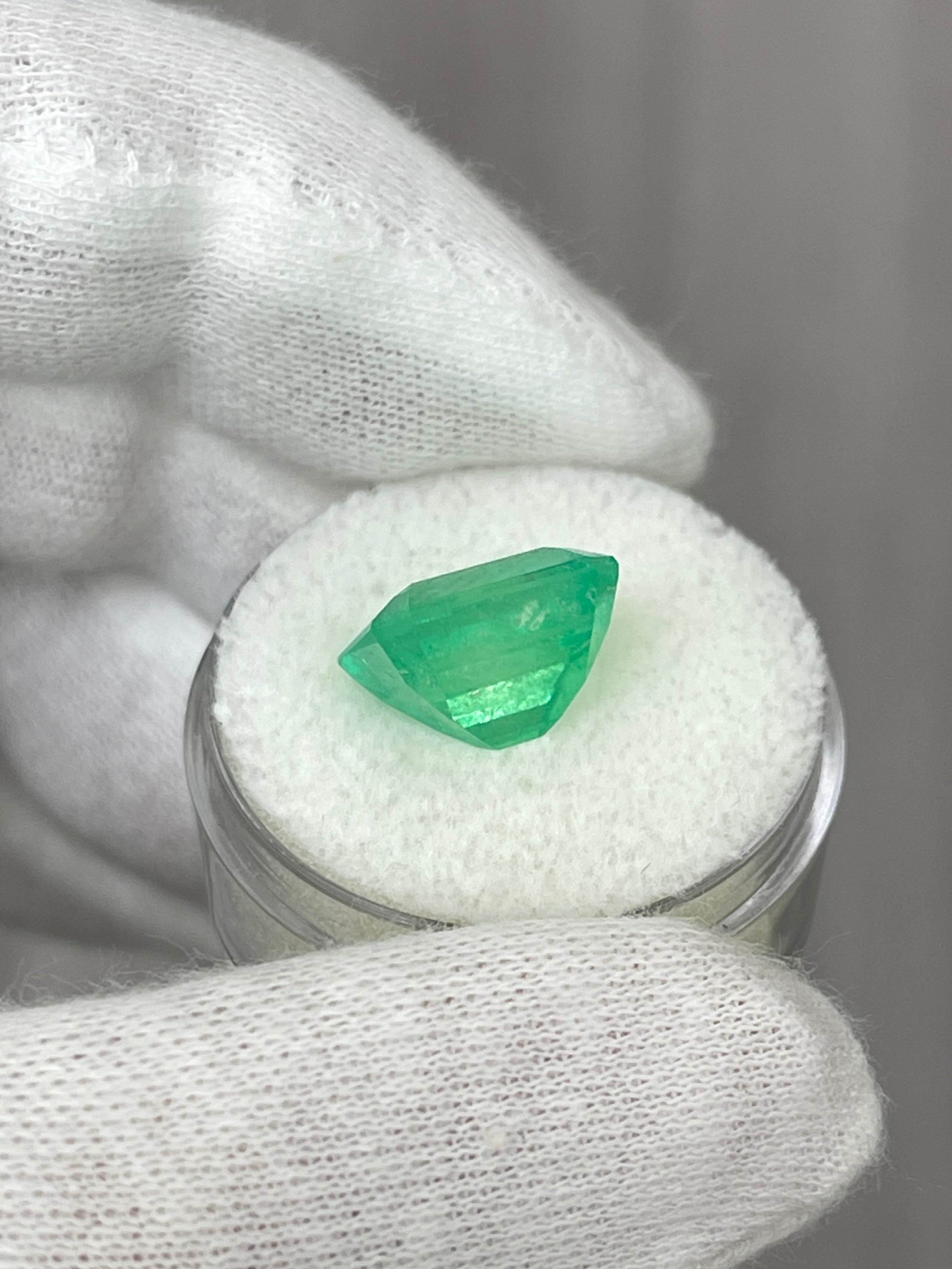 Natural 6.50 carat yellowish green Colombian emerald, 12x11mm Asscher cut, loose gemstone by JR Colombian Emeralds.