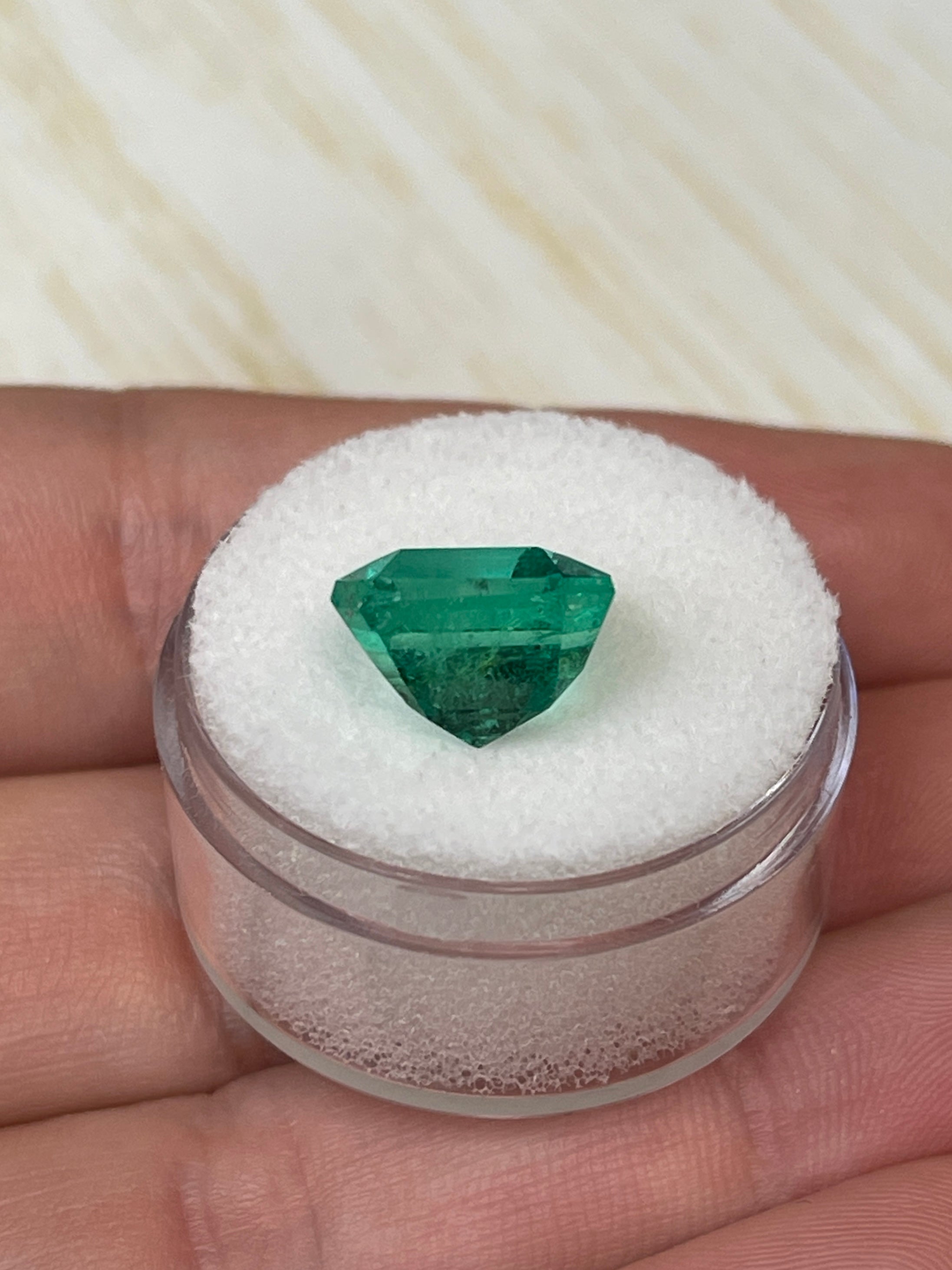 Vivid Muzo green Colombian emerald loose gemstone, 6.69 carats, Asscher cut, 11.5x11.5mm, natural and vibrant emerald from Colombia