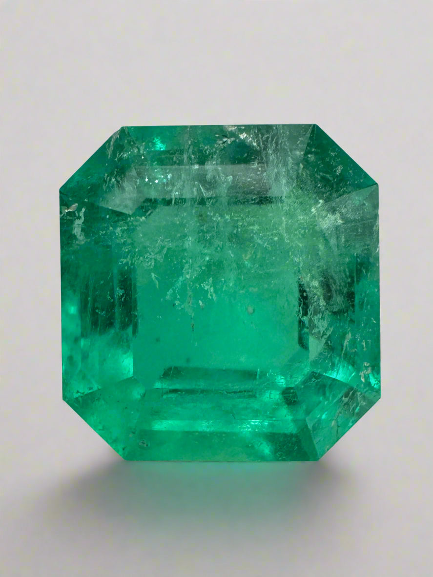 Medium green 6.93-carat Colombian emerald loose gemstone, Asscher cut, natural and vibrant from JR Colombian Emeralds.