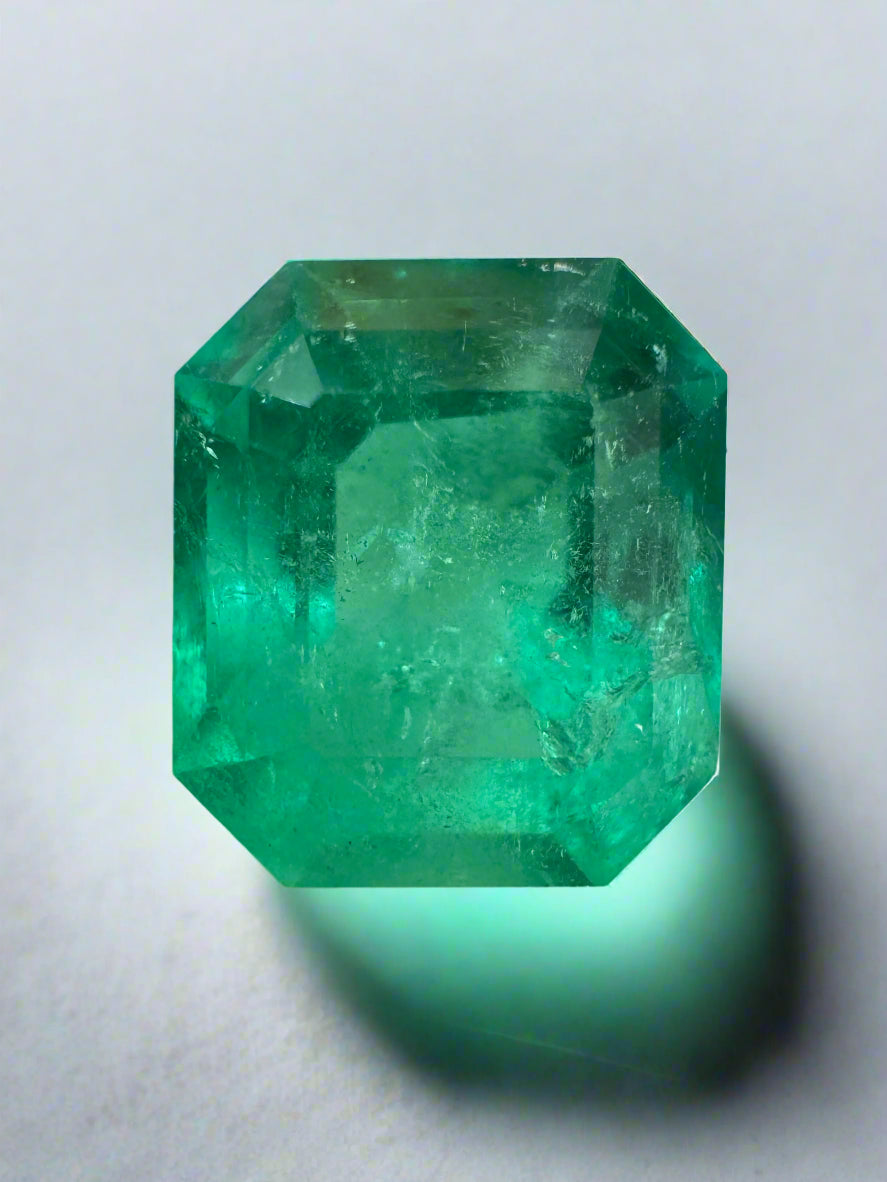 6.99 Carat 12x11 Spring Green Natural Loose Colombian Emerald-Emerald Cut - JR Colombian Emeralds