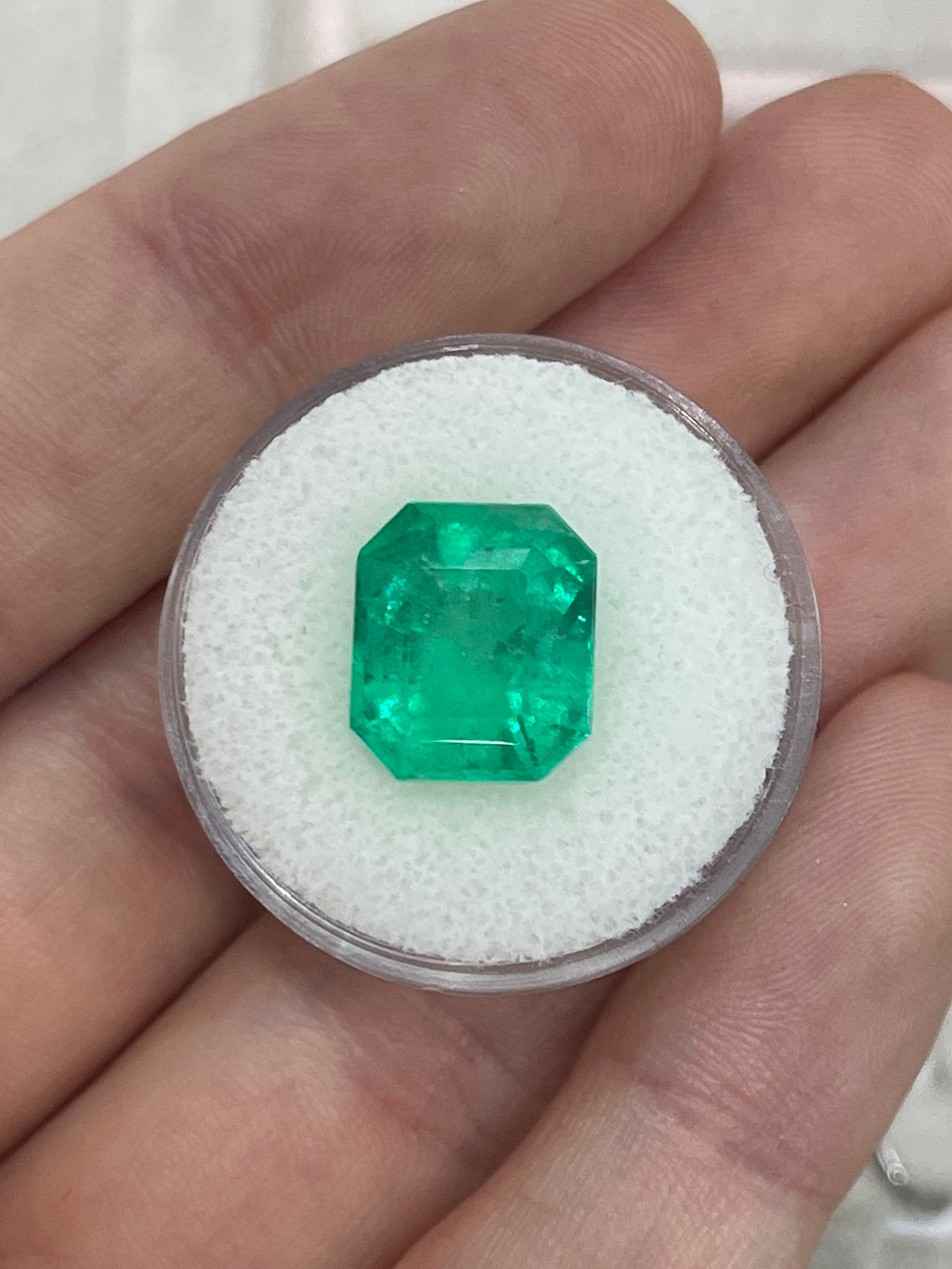 6.99 Carat 12x11 Spring Green Natural Loose Colombian Emerald-Emerald Cut - JR Colombian Emeralds