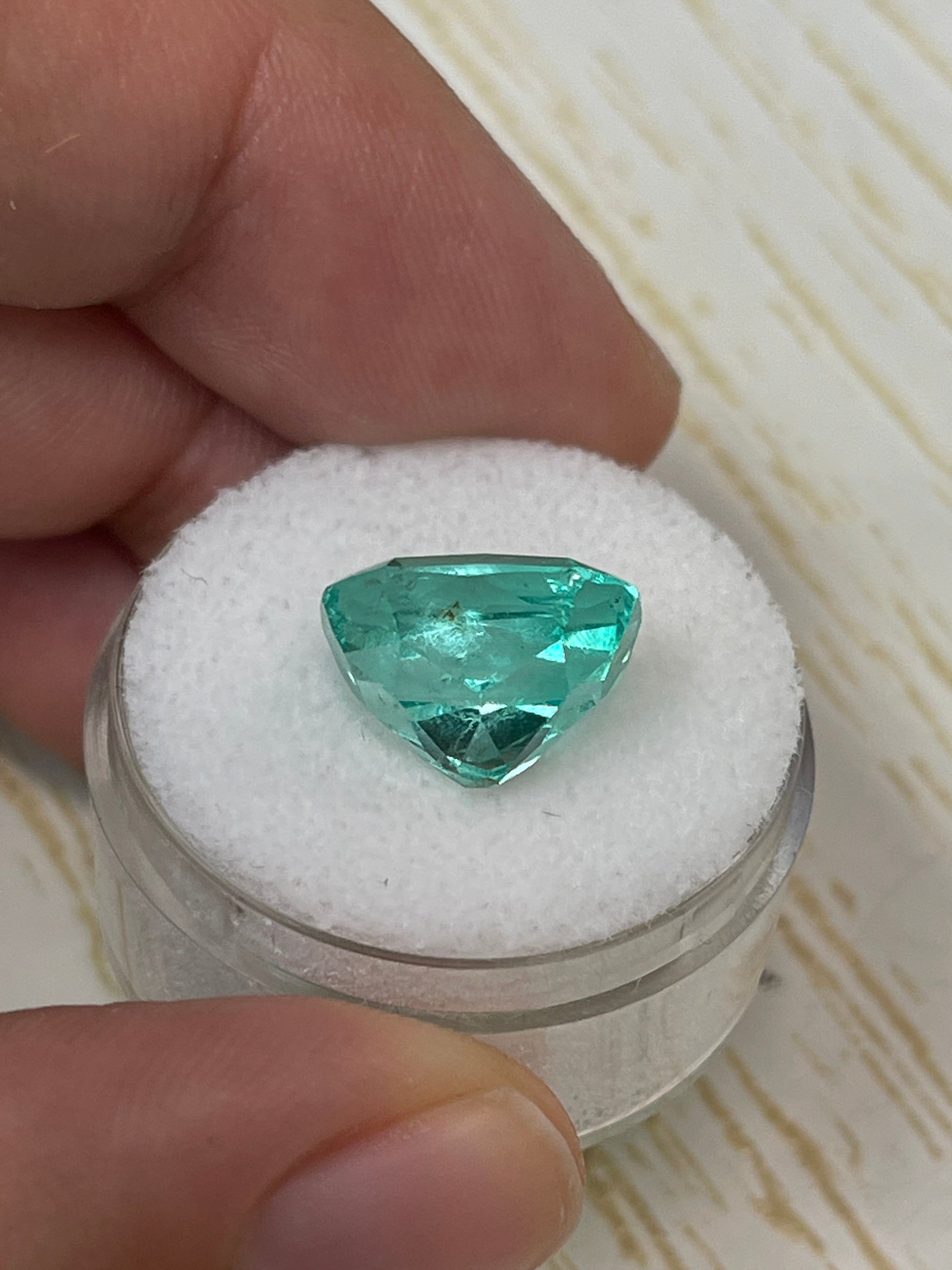 7.13 carat bluish green natural Colombian emerald loose cushion cut gemstone by JR Colombian Emeralds