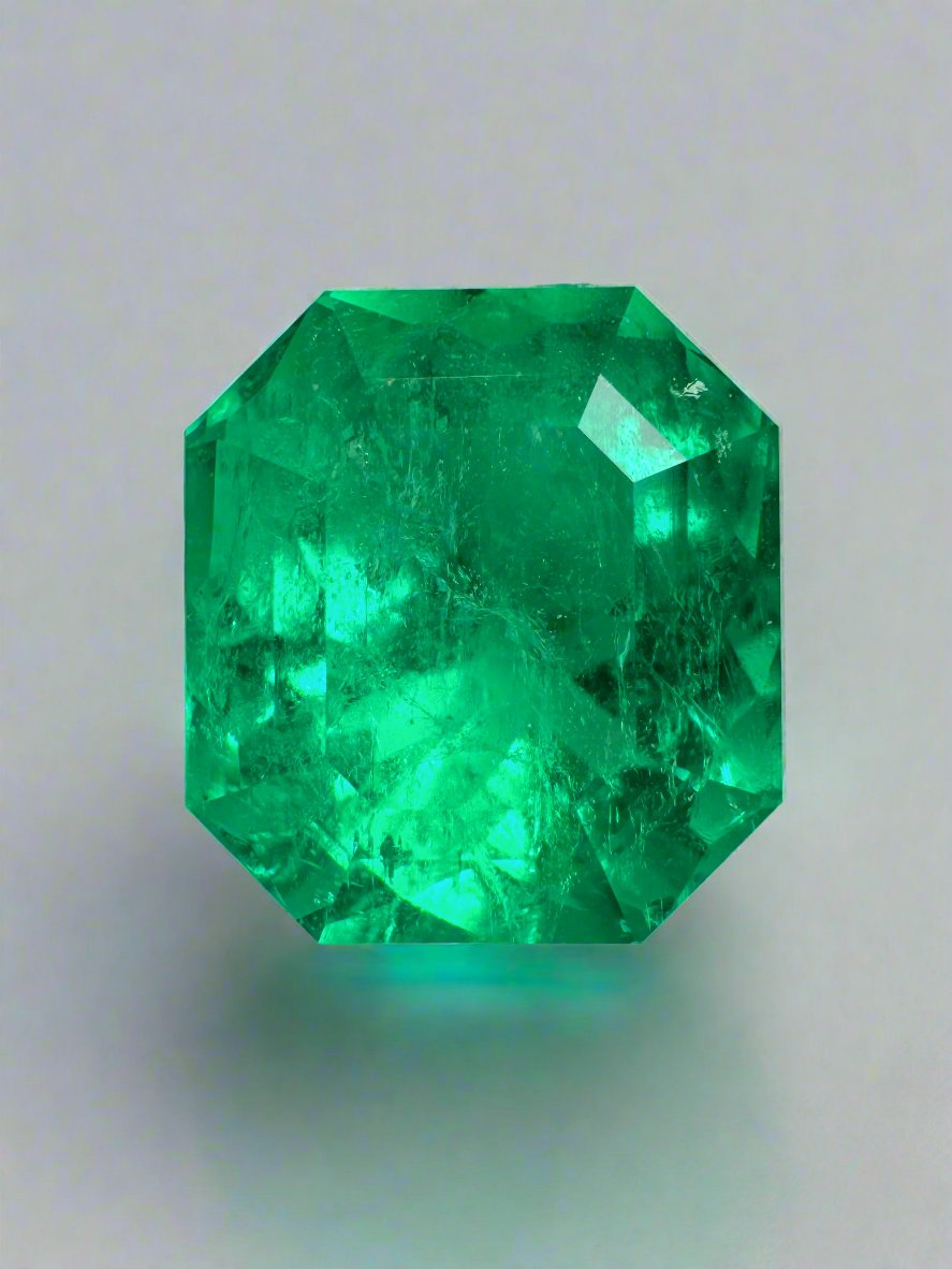 7.37 carat Muzo intense green Colombian emerald loose Asscher cut gemstone by JR Colombian Emeralds.