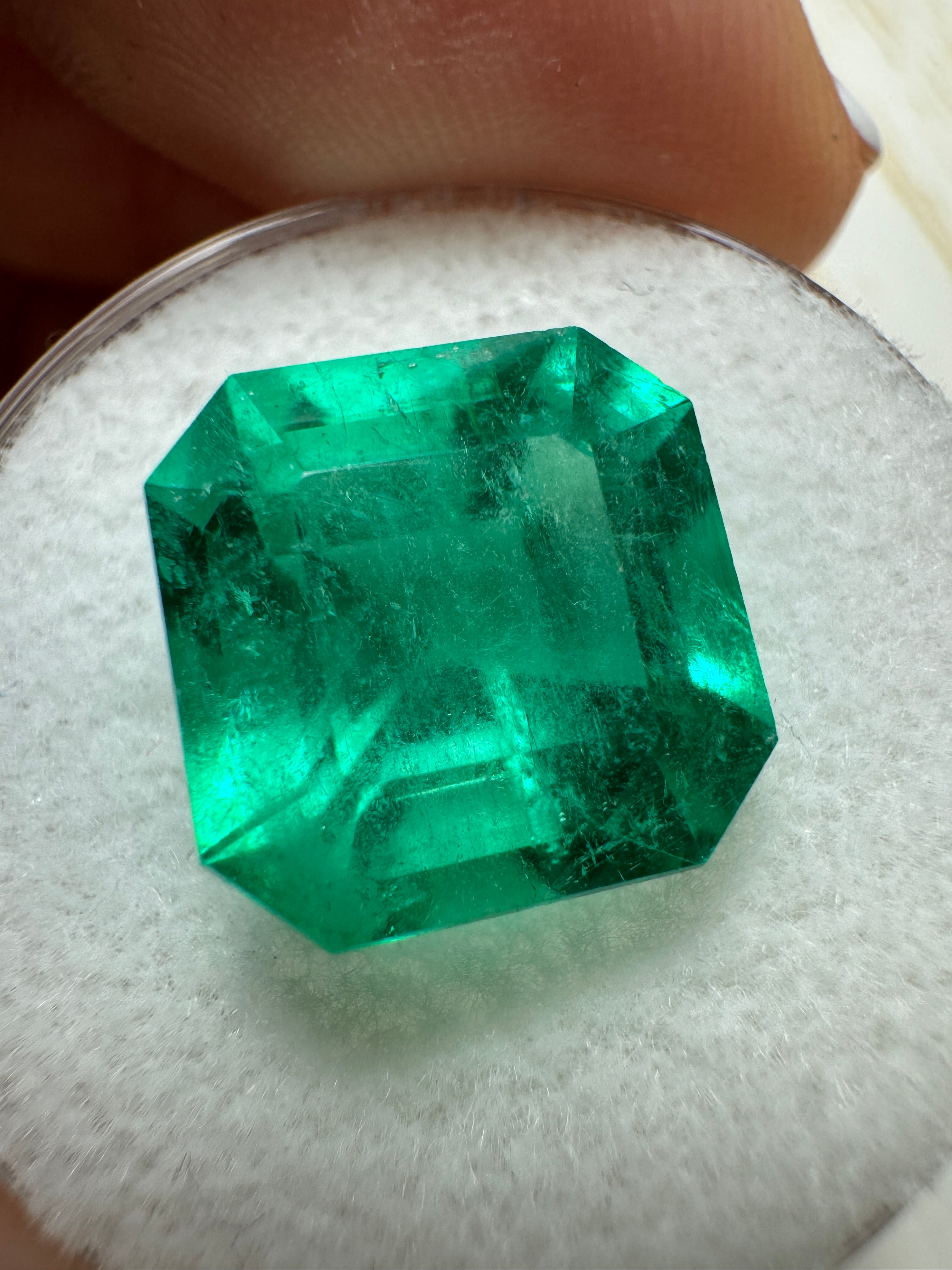 7.38 carat intense bluish green natural Colombian emerald in an Asscher cut, loose gemstone, from JR Colombian Emeralds.