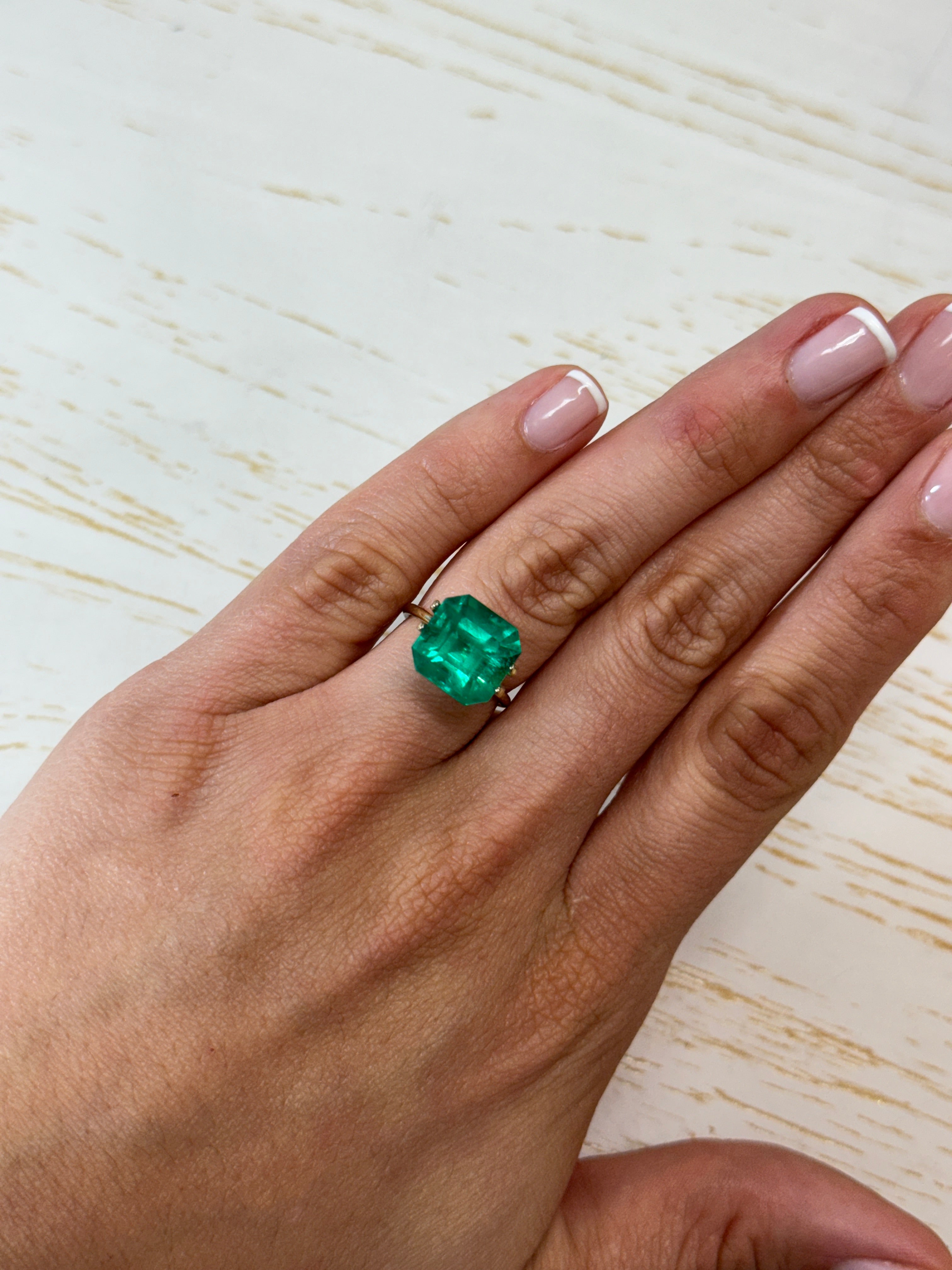 7.38-carat intense bluish-green natural Colombian emerald in Asscher cut, loose gemstone from JR Colombian Emeralds.