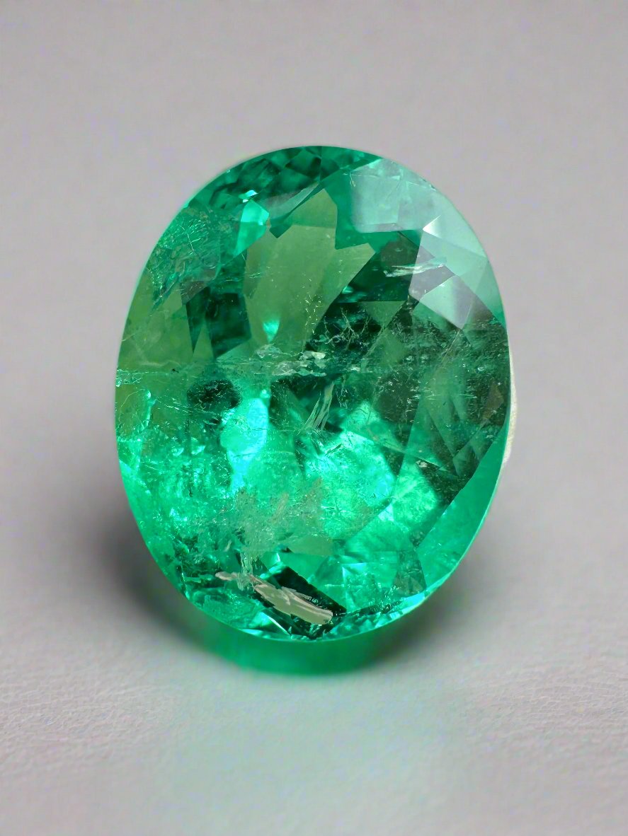 8.40 Carat 15x12 Muzo Yellowish Green Natural Loose Colombian Emerald-Oval Cut - JR Colombian Emeralds