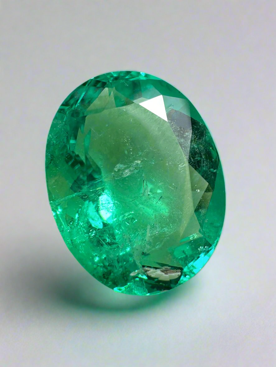8.40 Carat 15x12 Muzo Yellowish Green Natural Loose Colombian Emerald-Oval Cut - JR Colombian Emeralds
