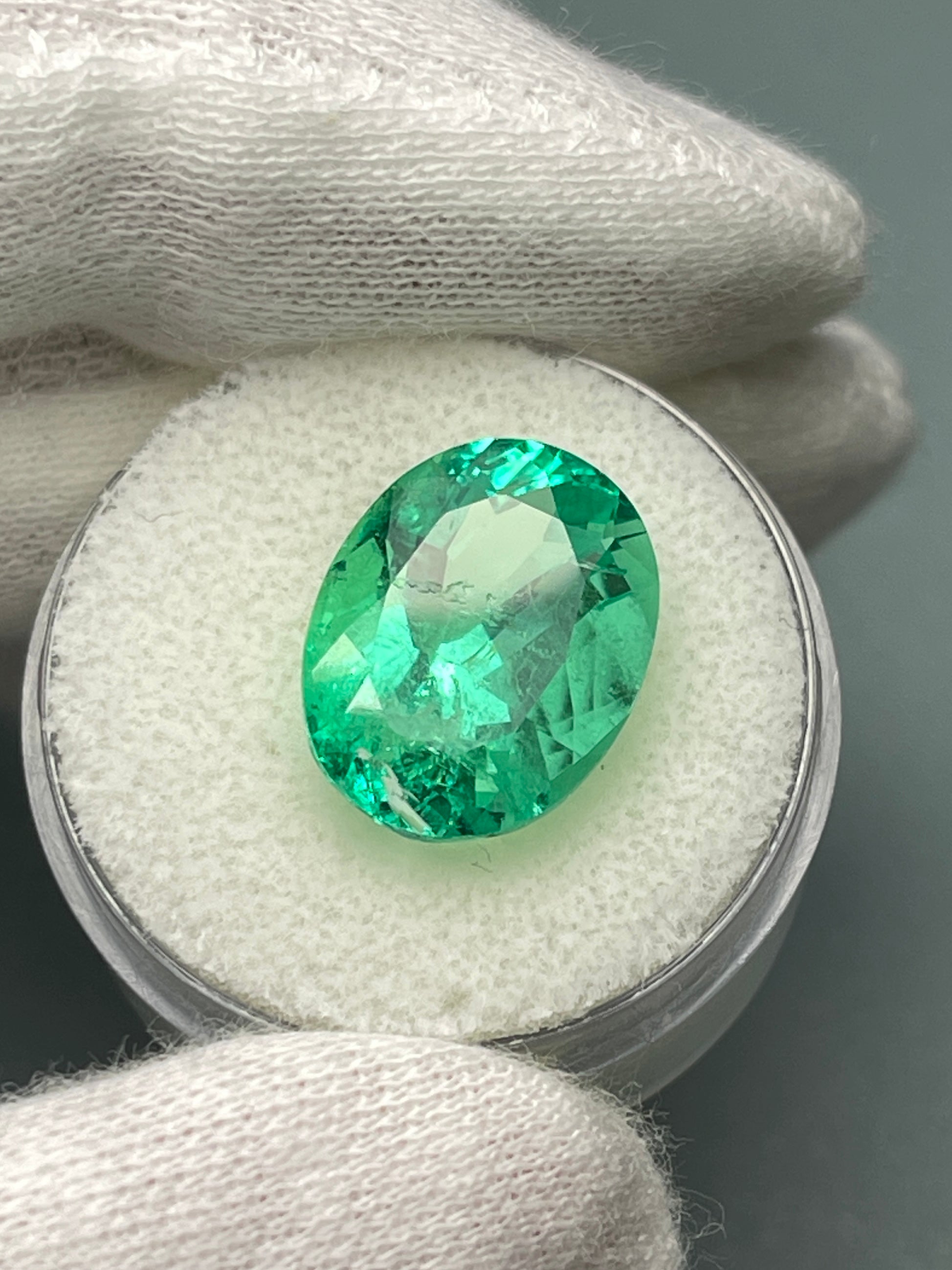 8.40 Carat 15x12 Muzo Yellowish Green Natural Loose Colombian Emerald-Oval Cut - JR Colombian Emeralds