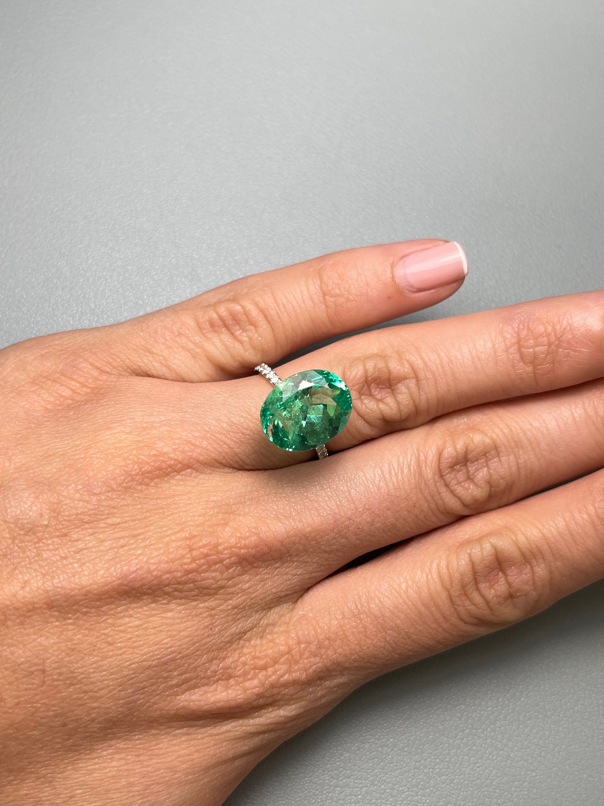 8.40 Carat 15x12 Muzo Yellowish Green Natural Loose Colombian Emerald-Oval Cut - JR Colombian Emeralds
