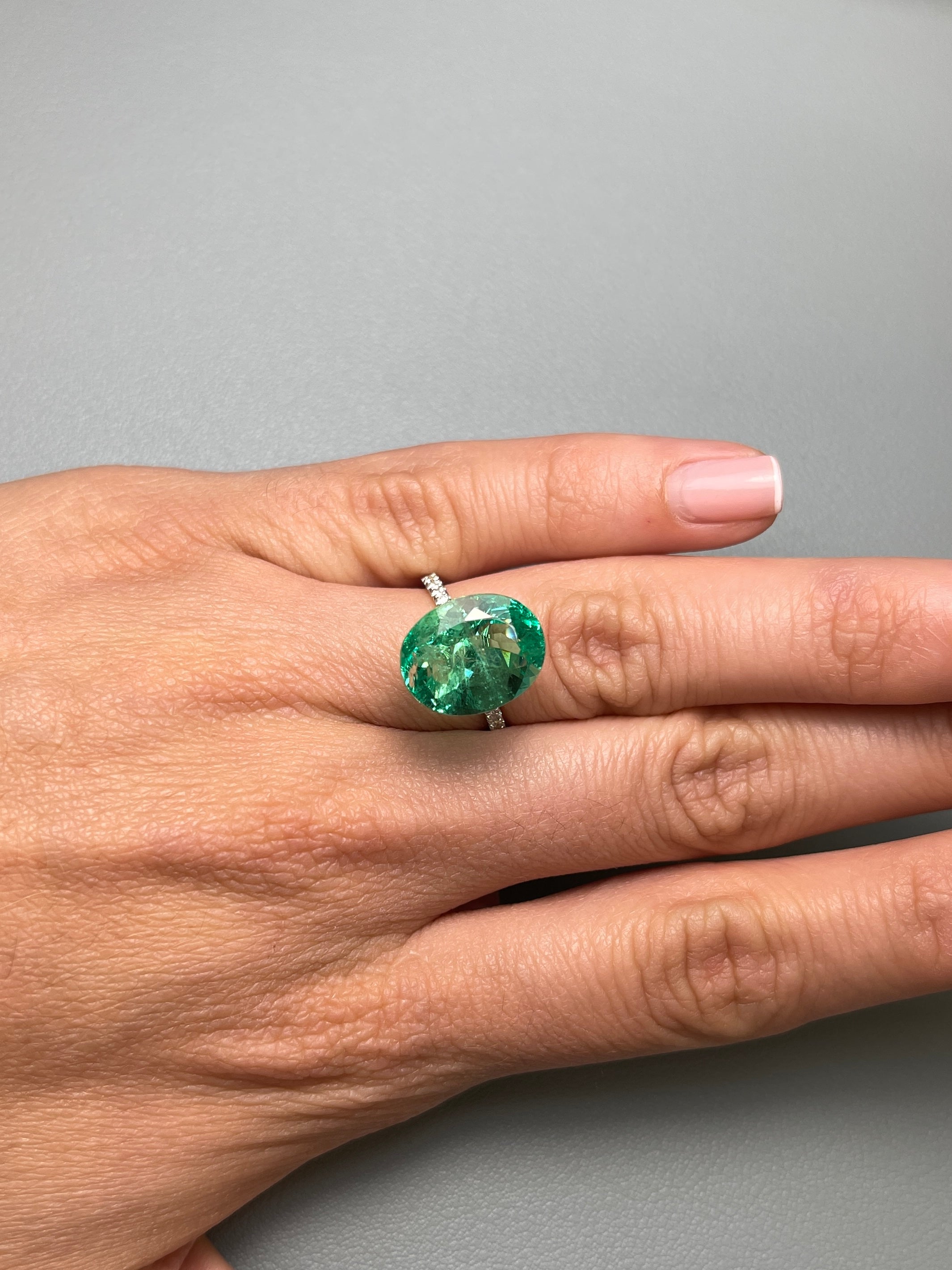8.40 Carat 15x12 Muzo Yellowish Green Natural Loose Colombian Emerald-Oval Cut - JR Colombian Emeralds