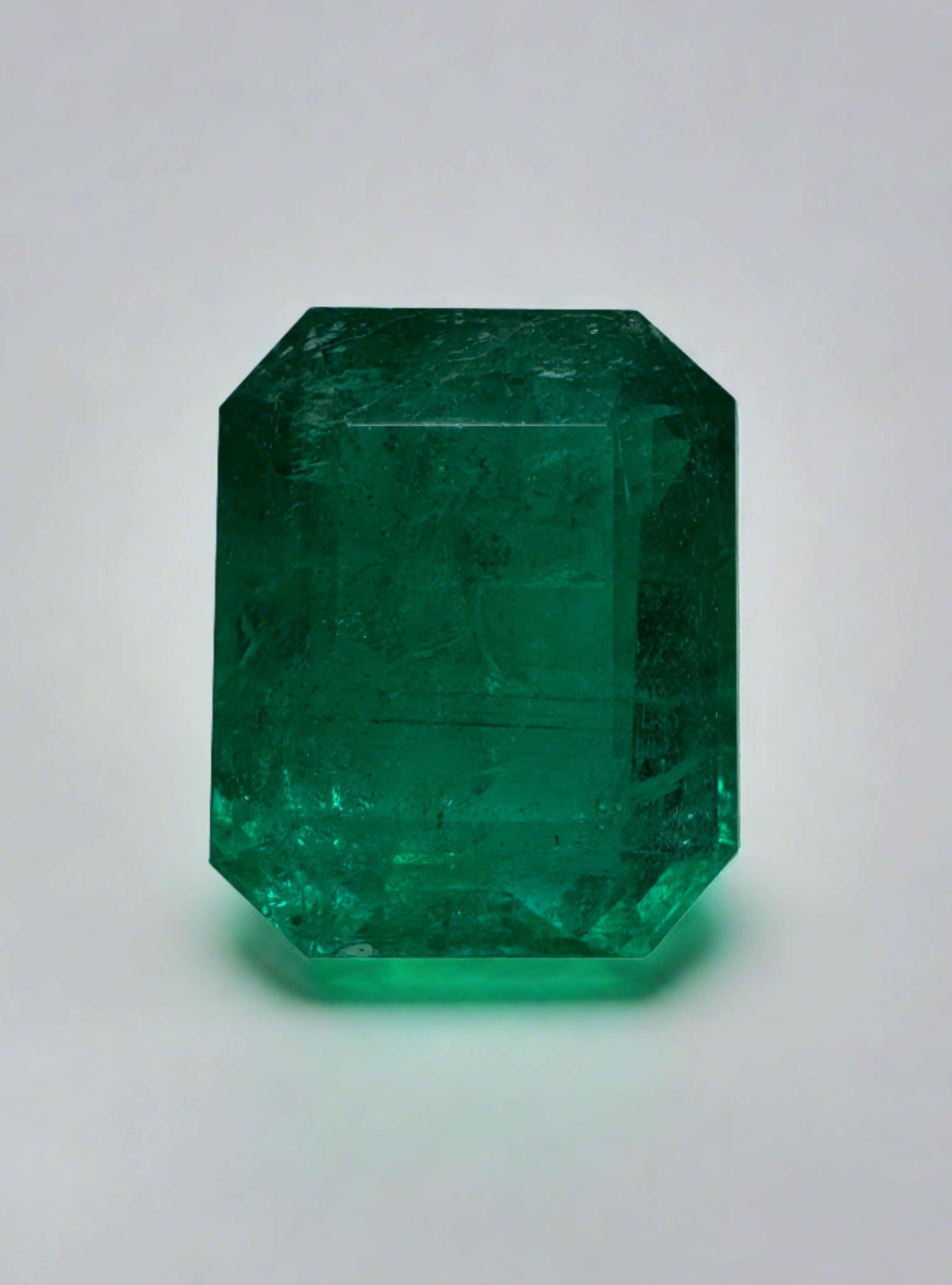 Deep green 8.60 carat Zambian emerald cut loose emerald from JR Colombian Emeralds, showcasing vibrant color and clarity.