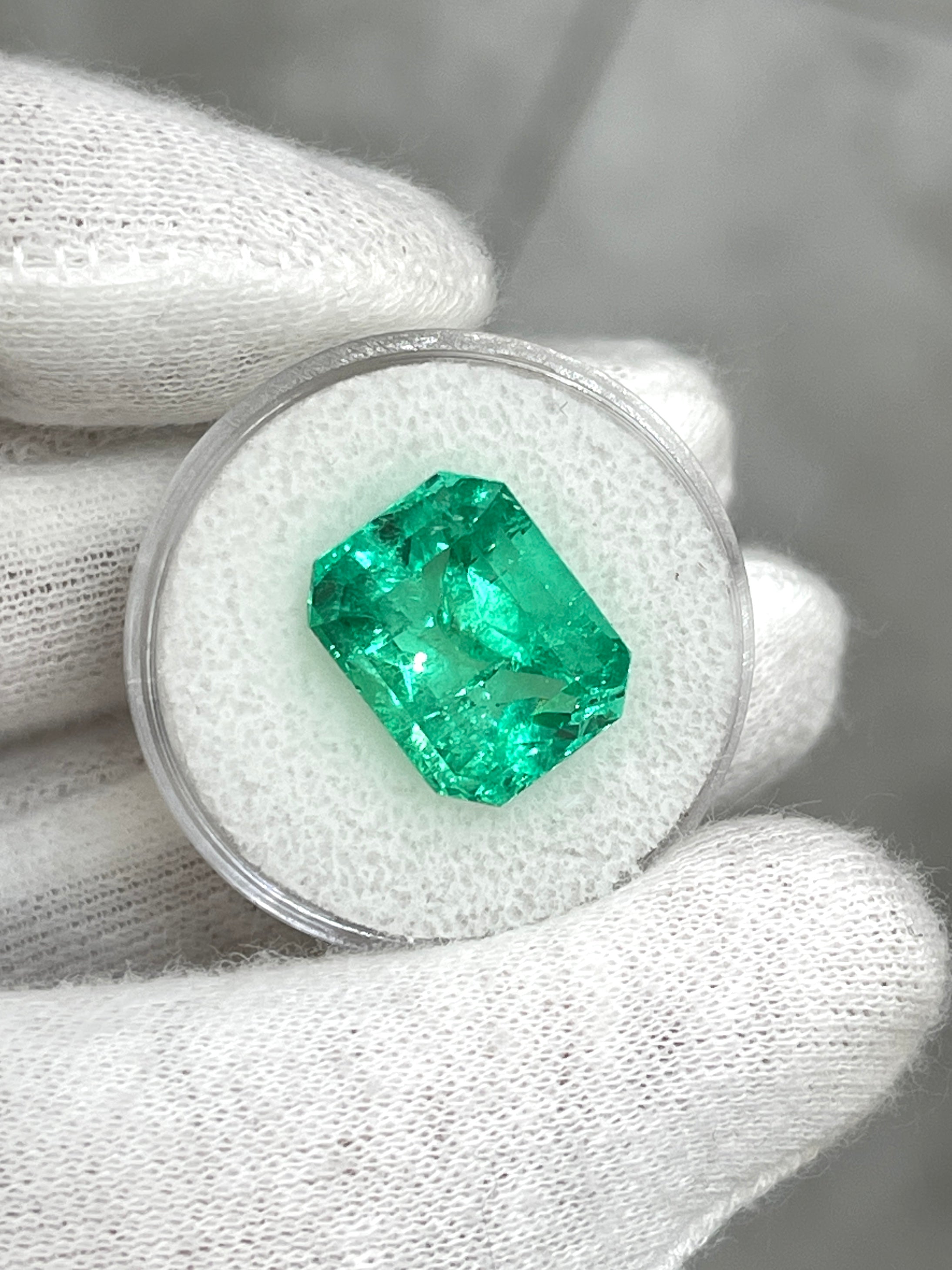 9.51 Carat 14x11 Vivacious Green Emerald Cut Loose Authentic Colombian emerald-Emerald Cut - JR Colombian Emeralds