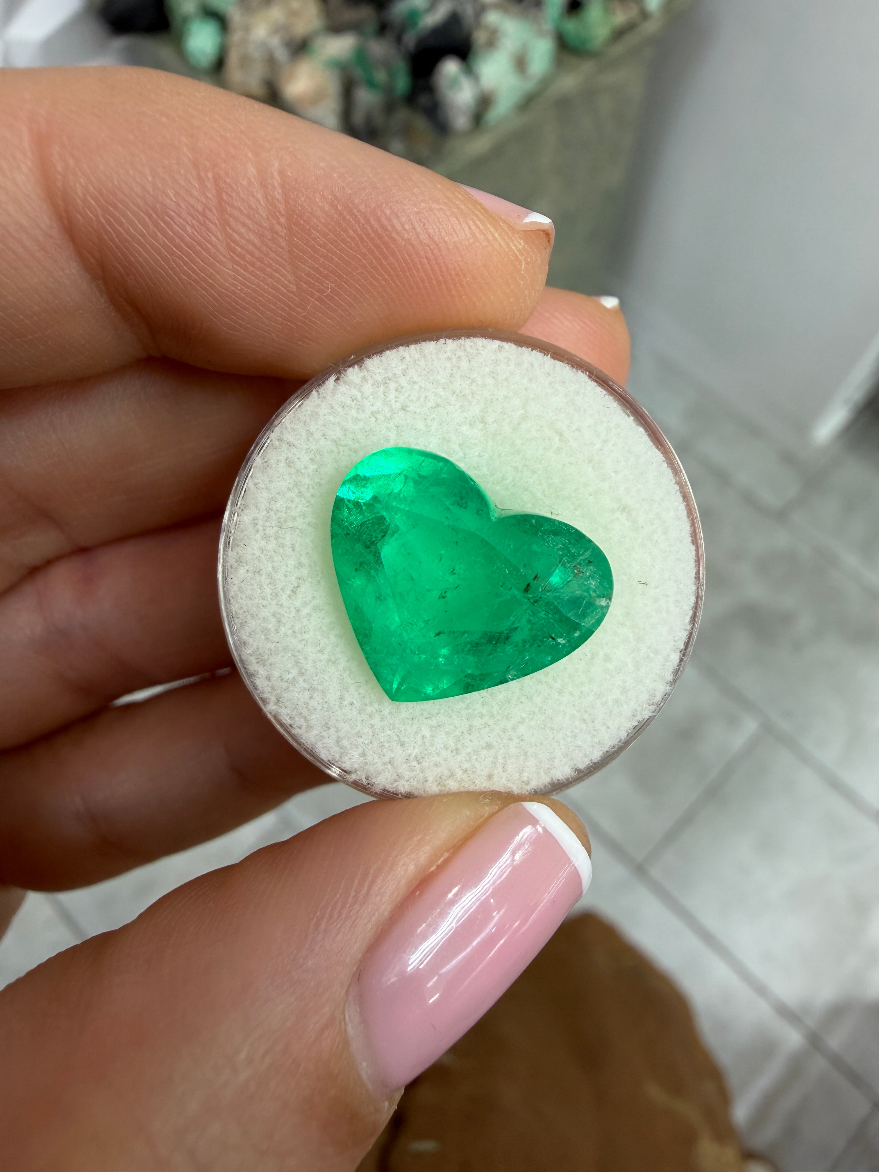 9.72 Carat 13x16 Bright Green Natural Loose Colombian Emerald-Heart Cut