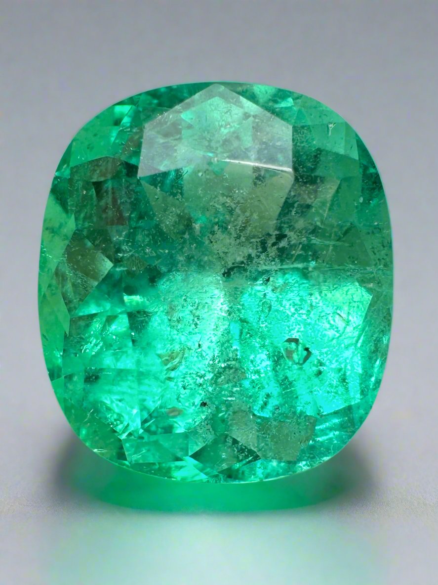 9.89 Carat 14x12 Spring Green Natural Loose Colombian Emerald-Cushion Cut - JR Colombian Emeralds