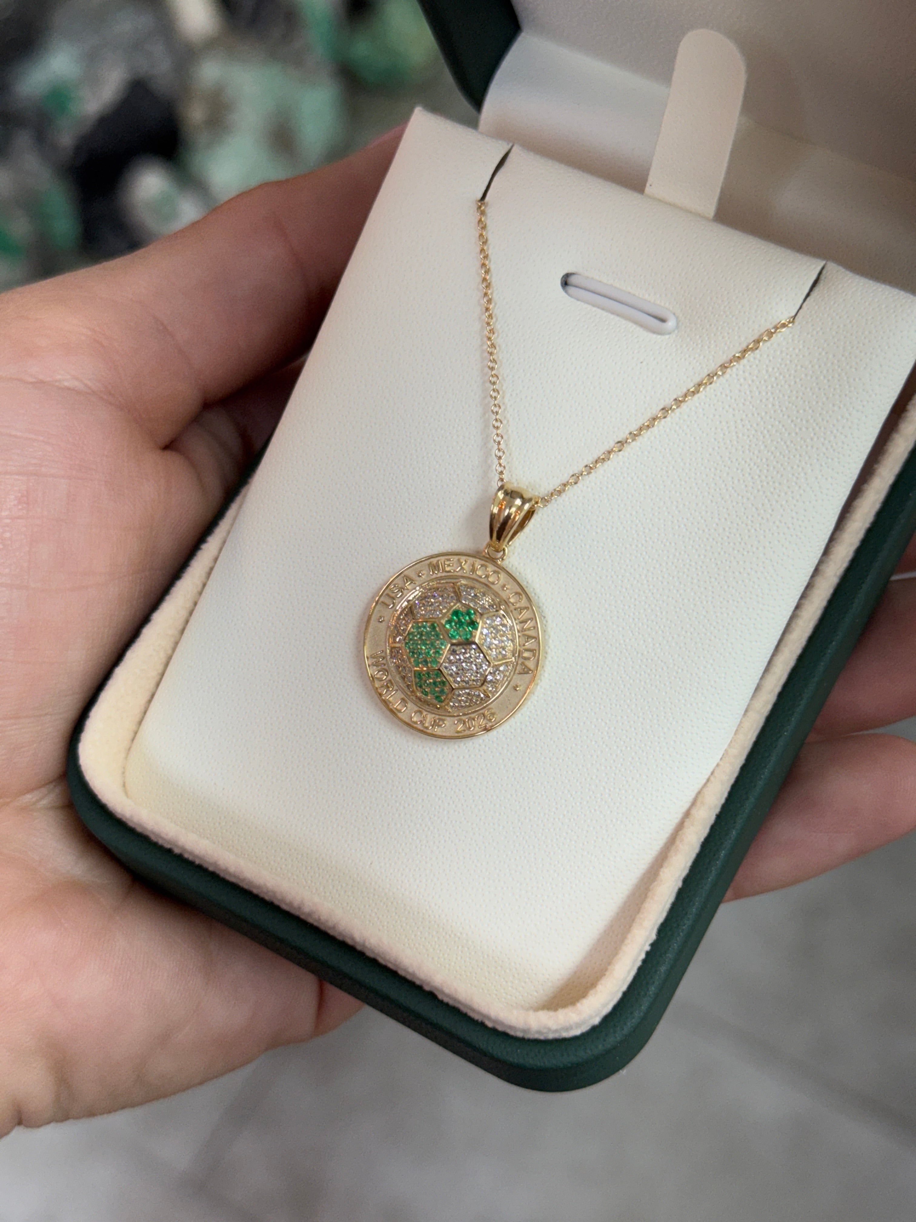 FIFA World Cup 2026 Soccer Ball Pendant in 14K Yellow Gold with Emeralds and Diamonds