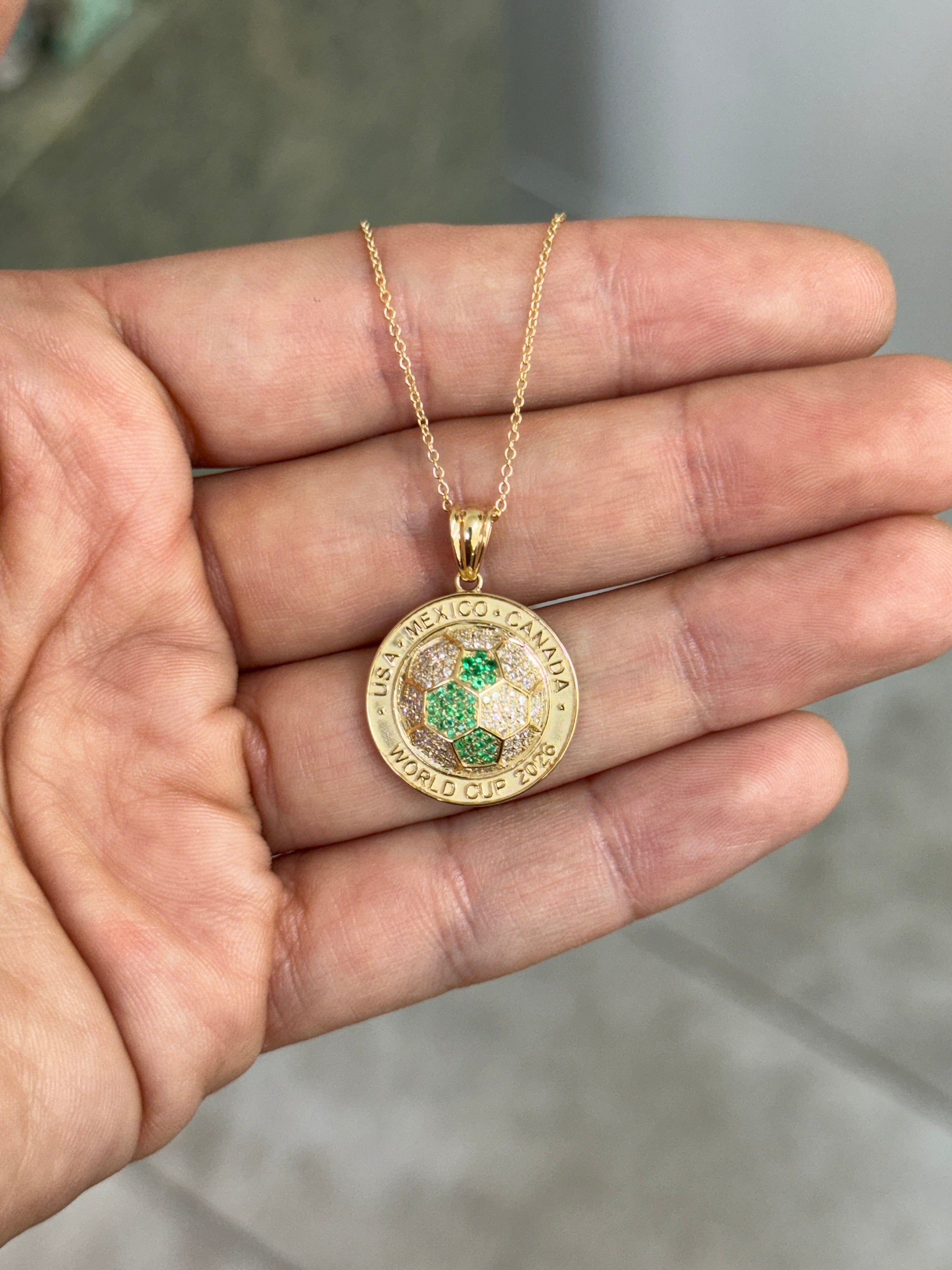 FIFA World Cup 2026 Soccer Ball Pendant in 14K Yellow Gold with Emeralds and Diamonds