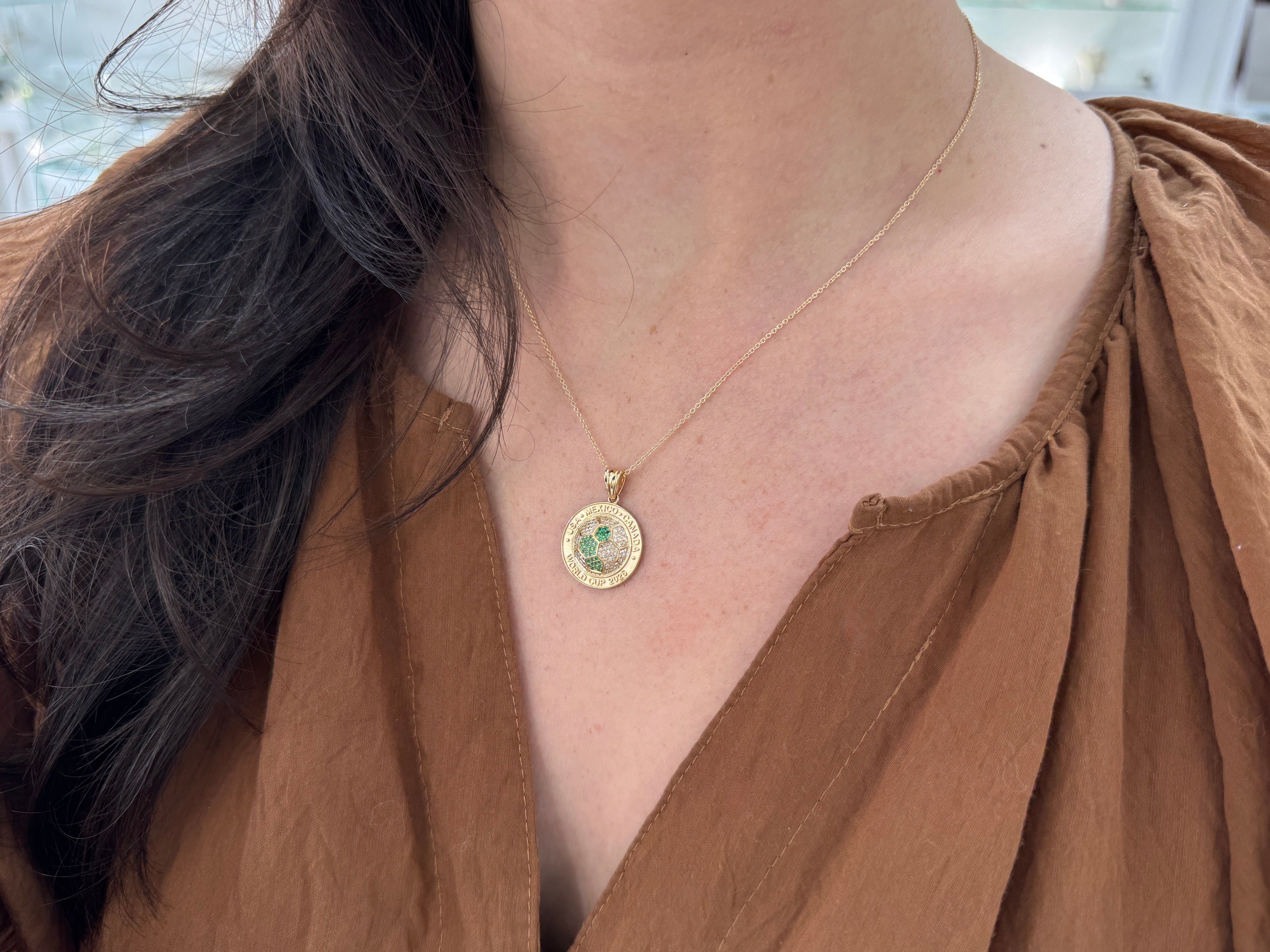 FIFA World Cup 2026 Soccer Ball Pendant in 14K Yellow Gold with Emeralds and Diamonds