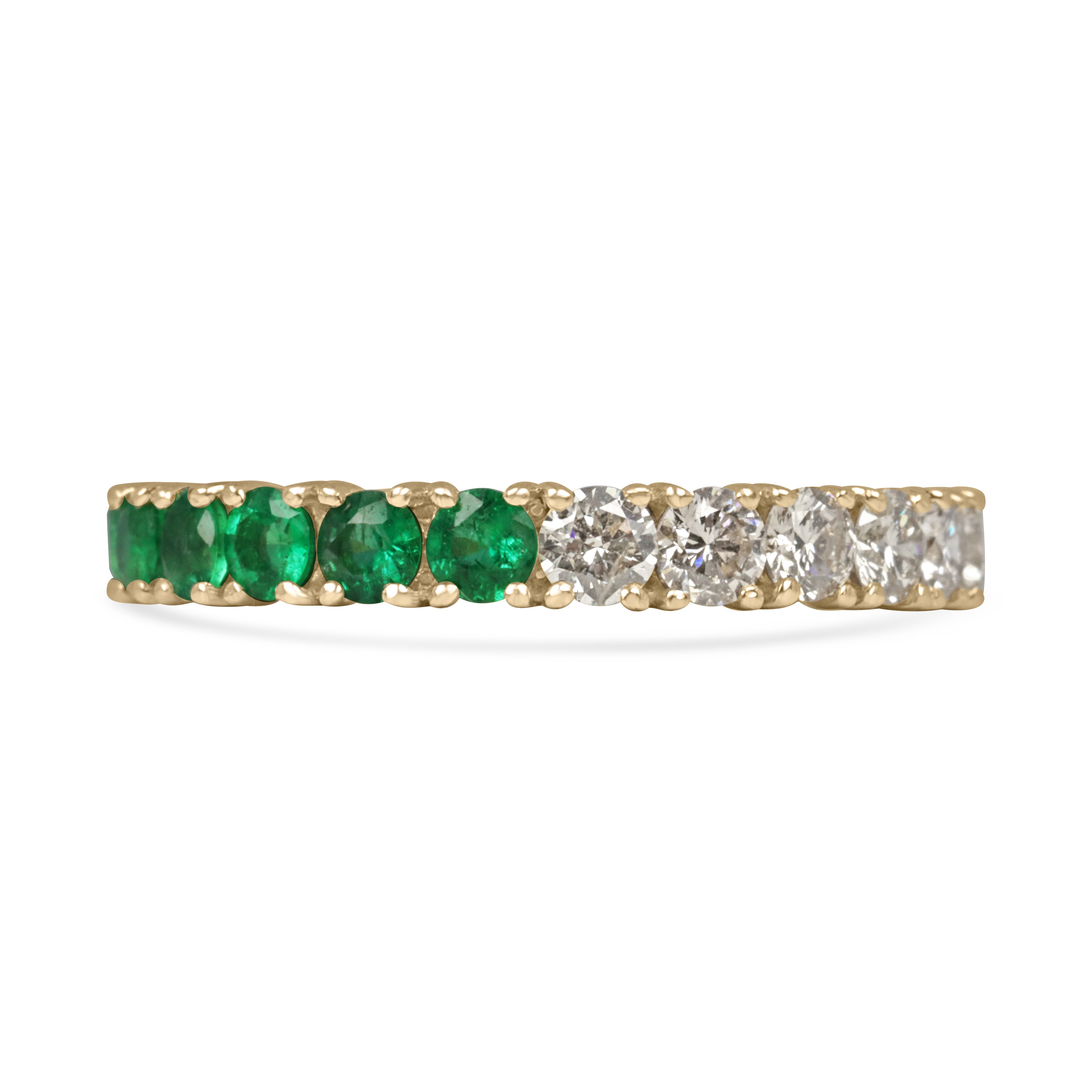 Half Round Emerald & Half Round Diamond Eternity Band 14K Gold- Size 7 - JR Colombian Emeralds